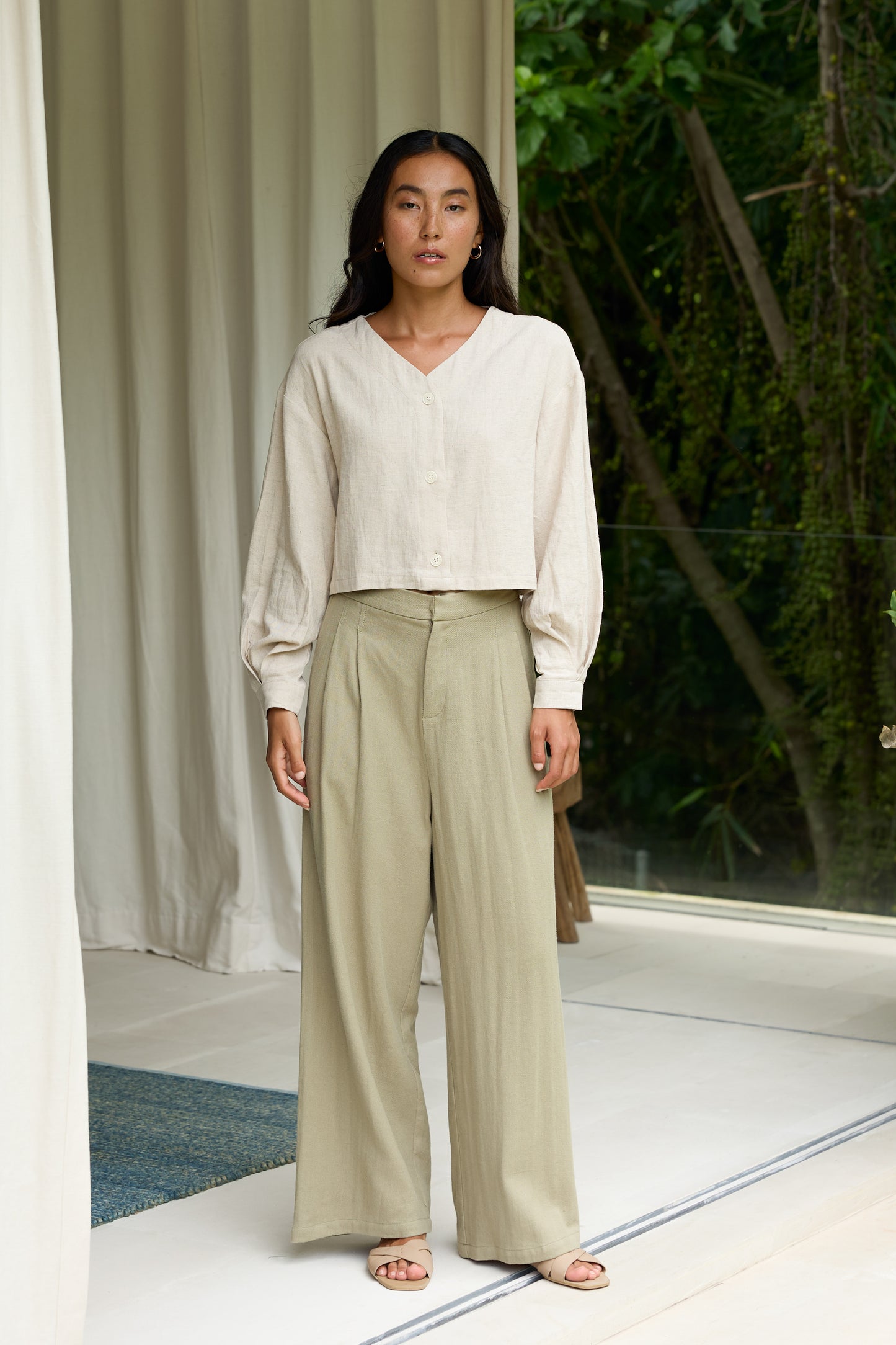 Thalia Long Linen Trousers