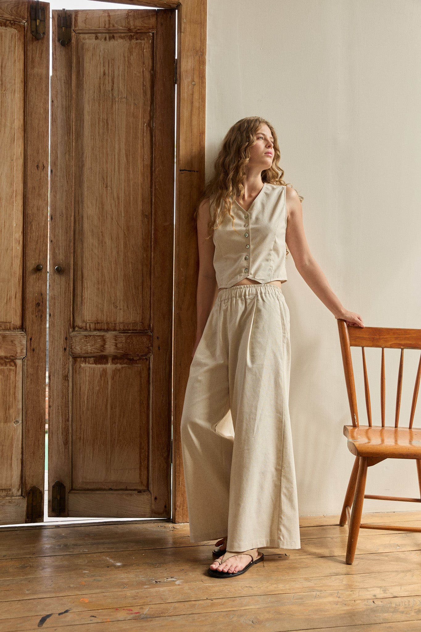Camille Elasticated Flare Linen Trousers