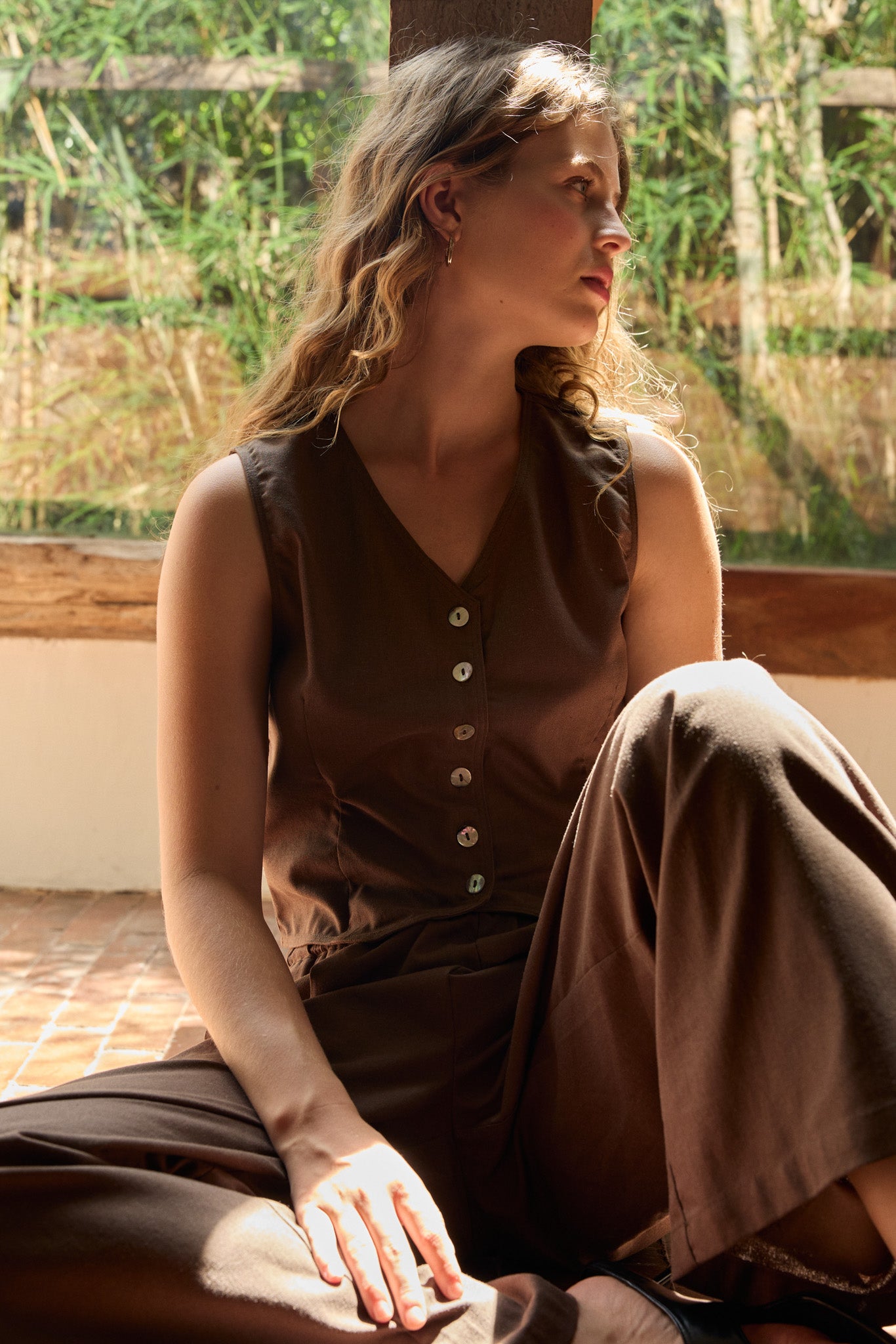 Camille Elasticated Flare Linen Trousers
