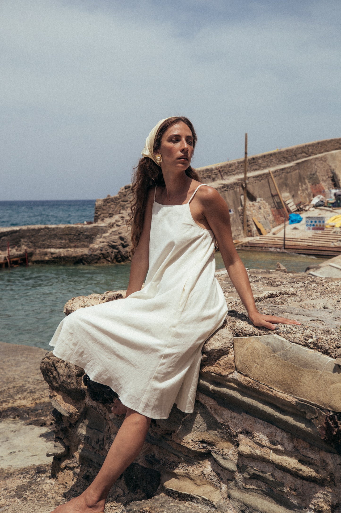 Strap Flare Linen Dress
