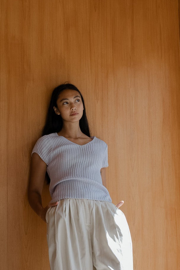 V Neck RIbbed Knit Top