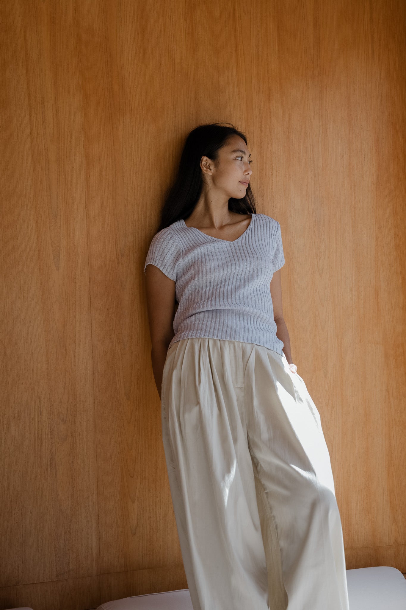V Neck RIbbed Knit Top
