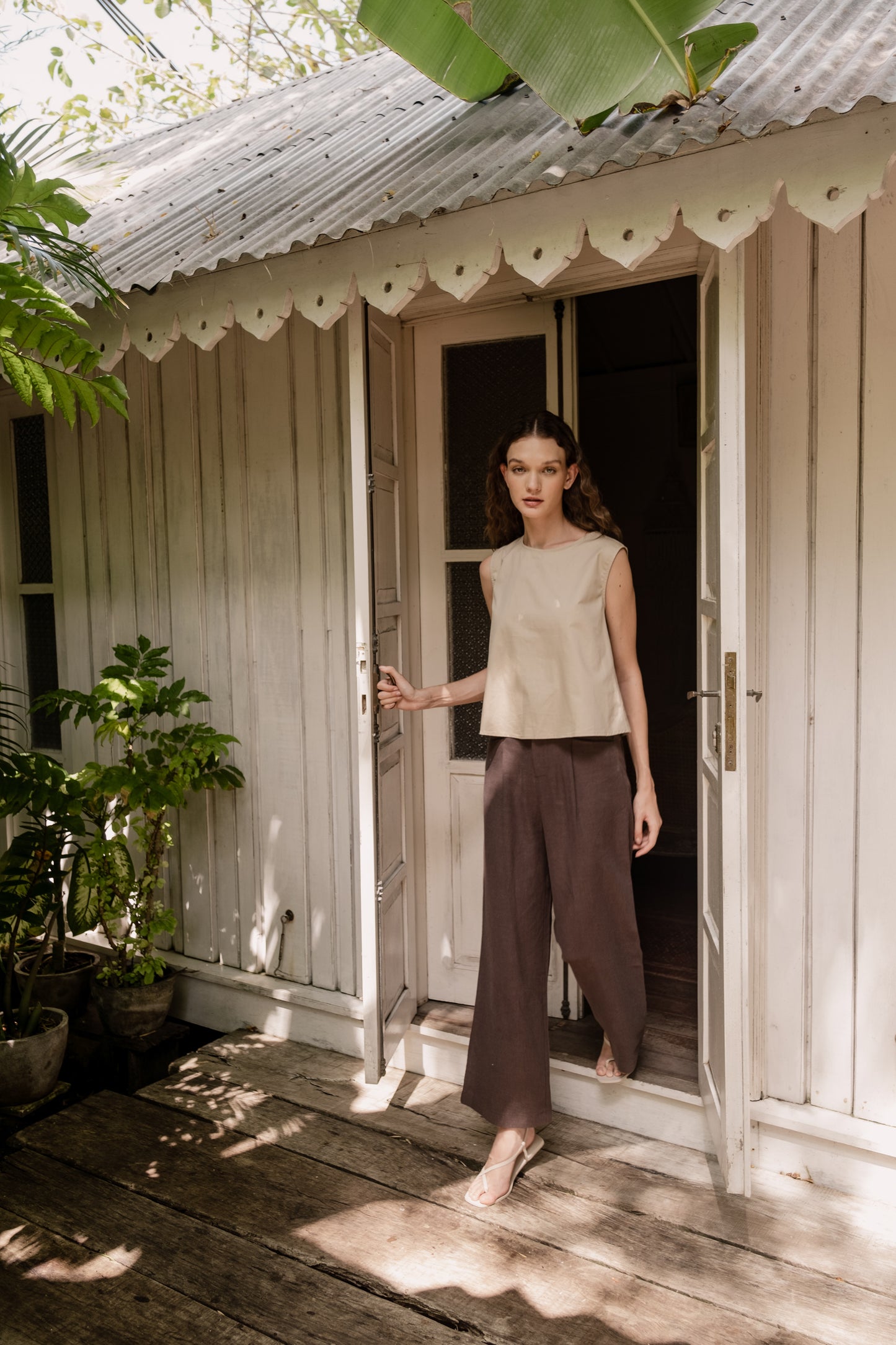 Wide Leg Ramie Trousers