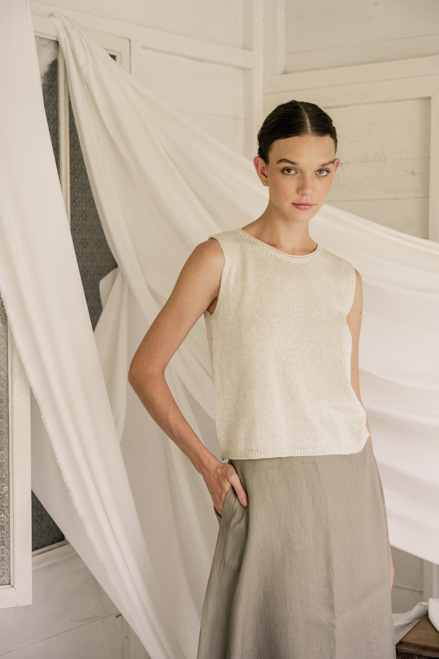 Linen Flare Midi Skirt