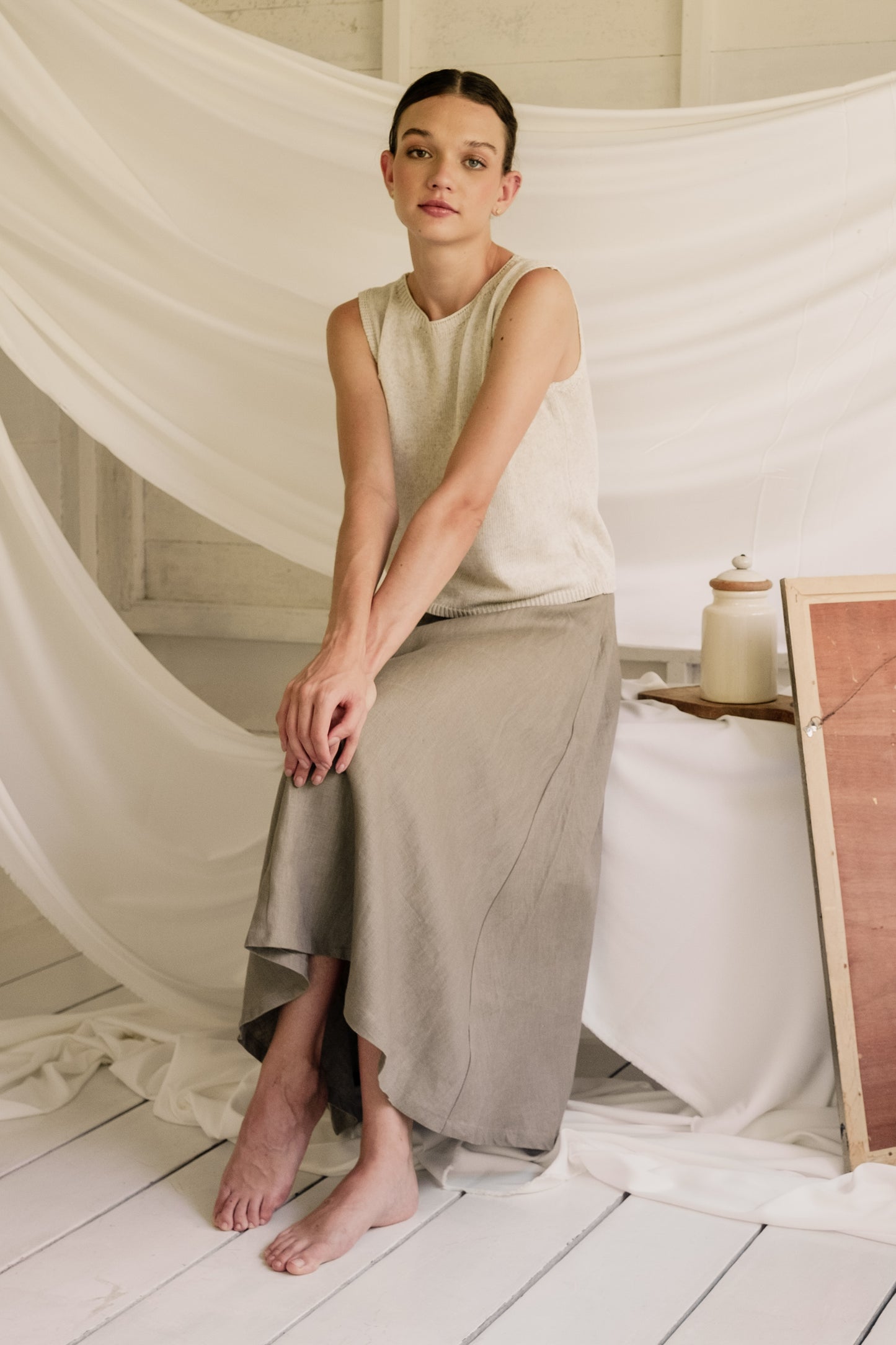 Linen Flare Midi Skirt