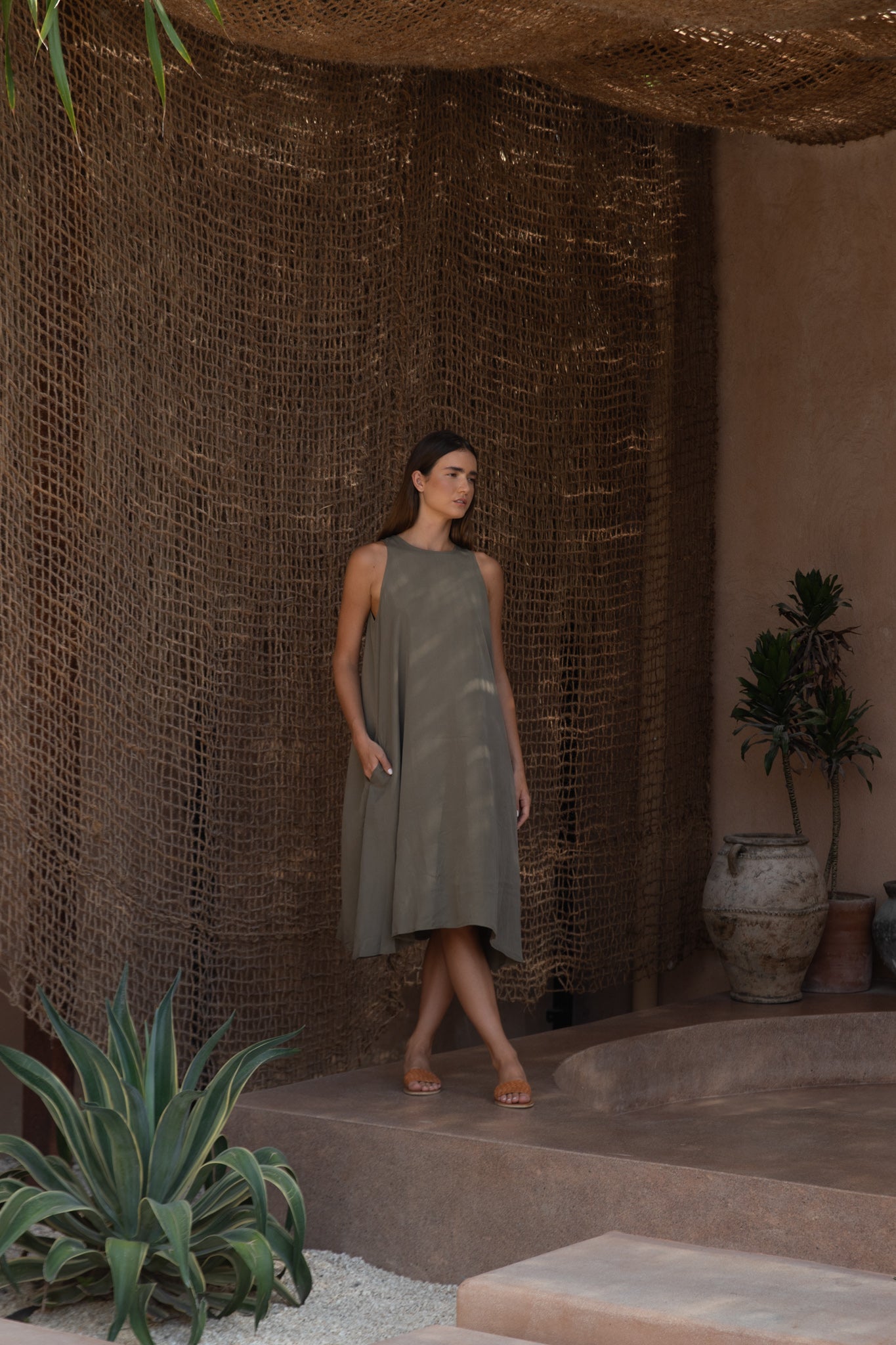 Racer Neck Tencel Dress