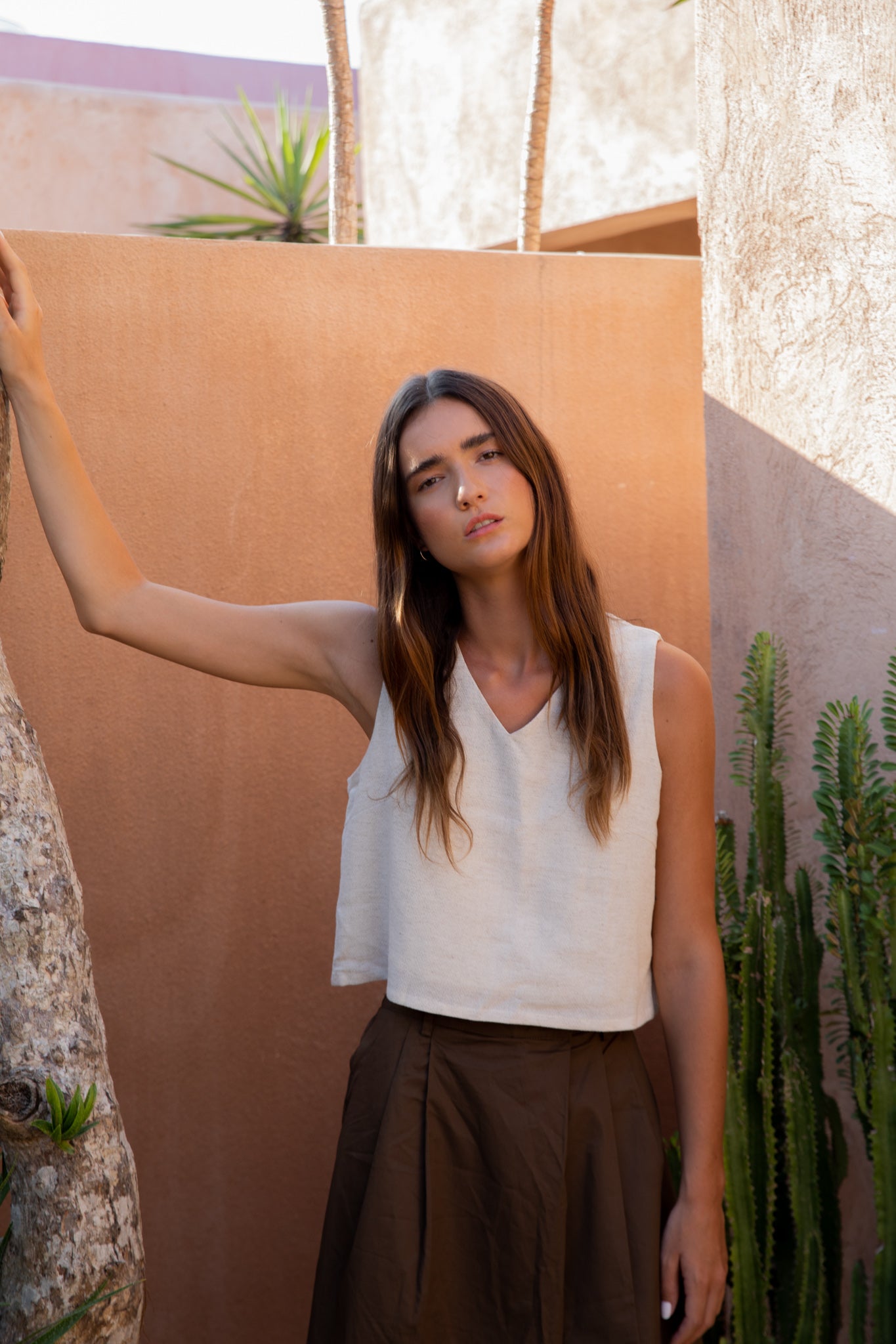 V Neck Linen Crop Top