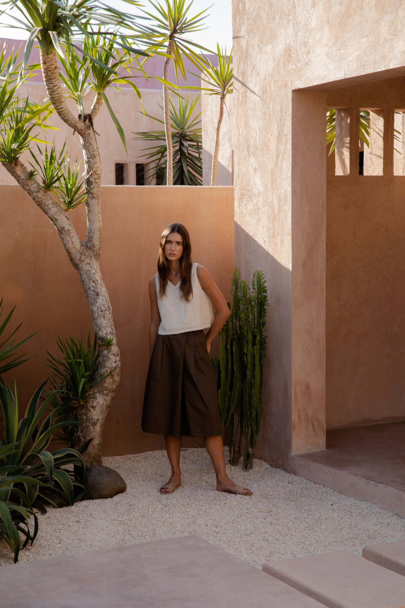 V Neck Linen Crop Top
