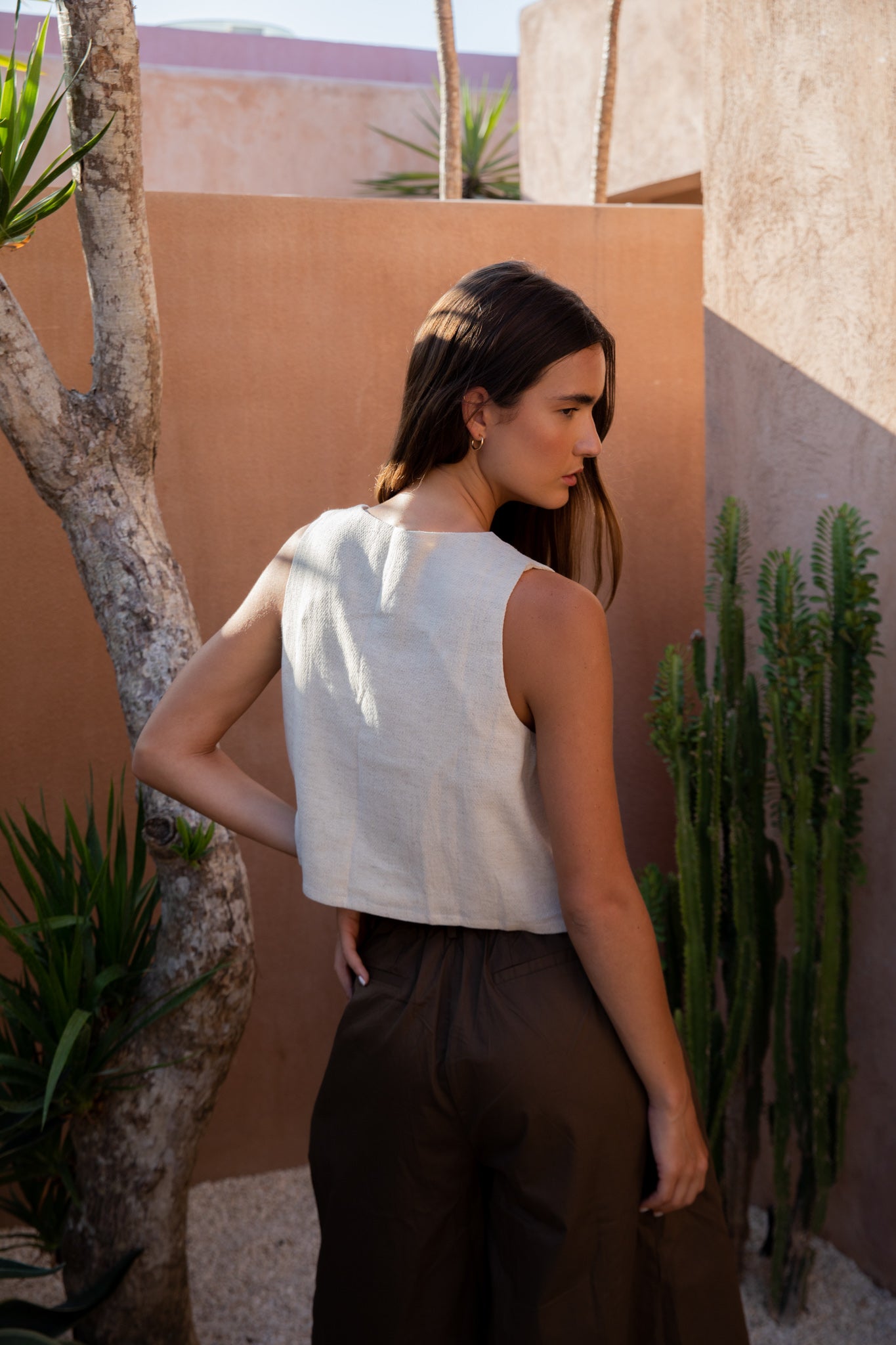 V Neck Linen Crop Top