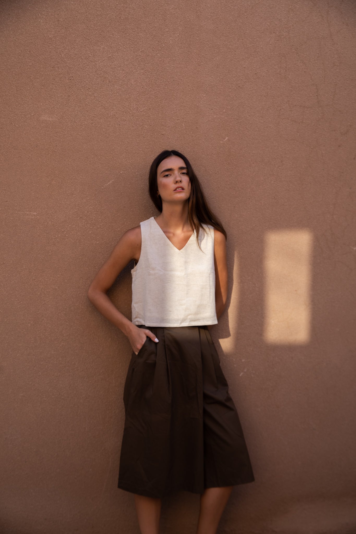 V Neck Linen Crop Top