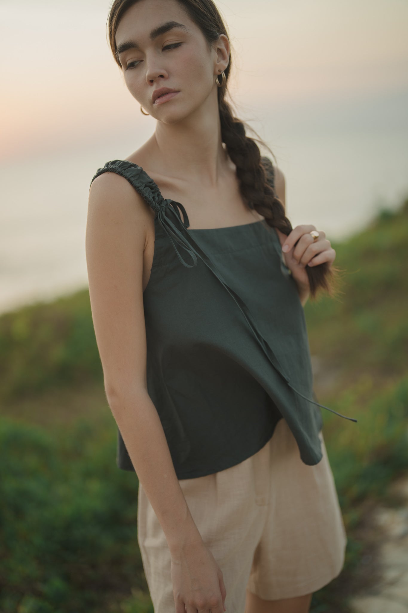 Ruched Strap Flare Top