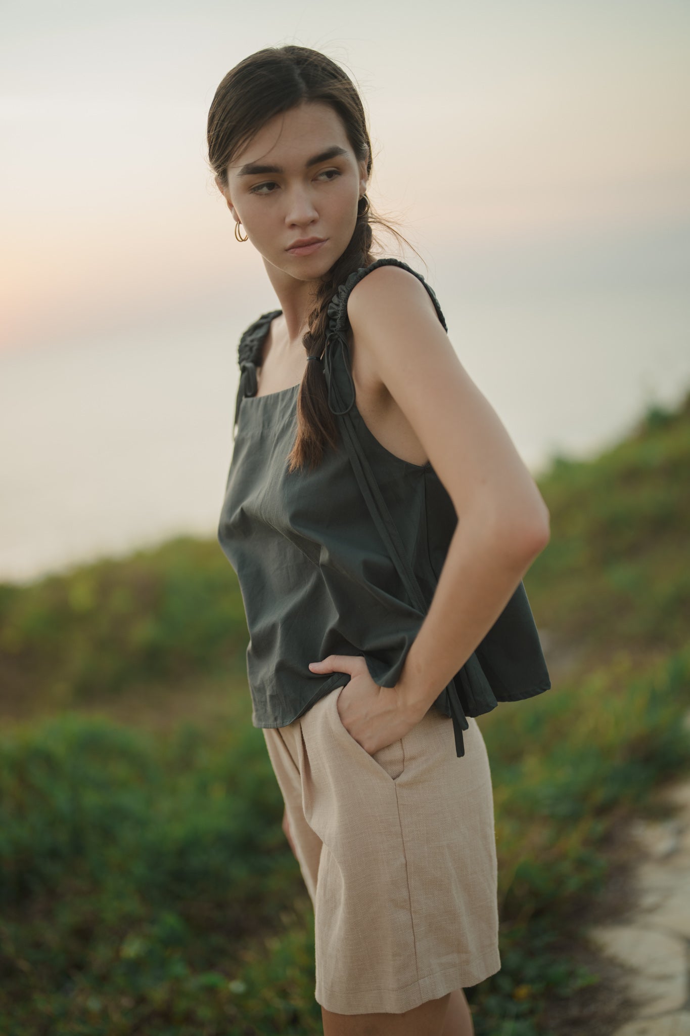 Ruched Strap Flare Top