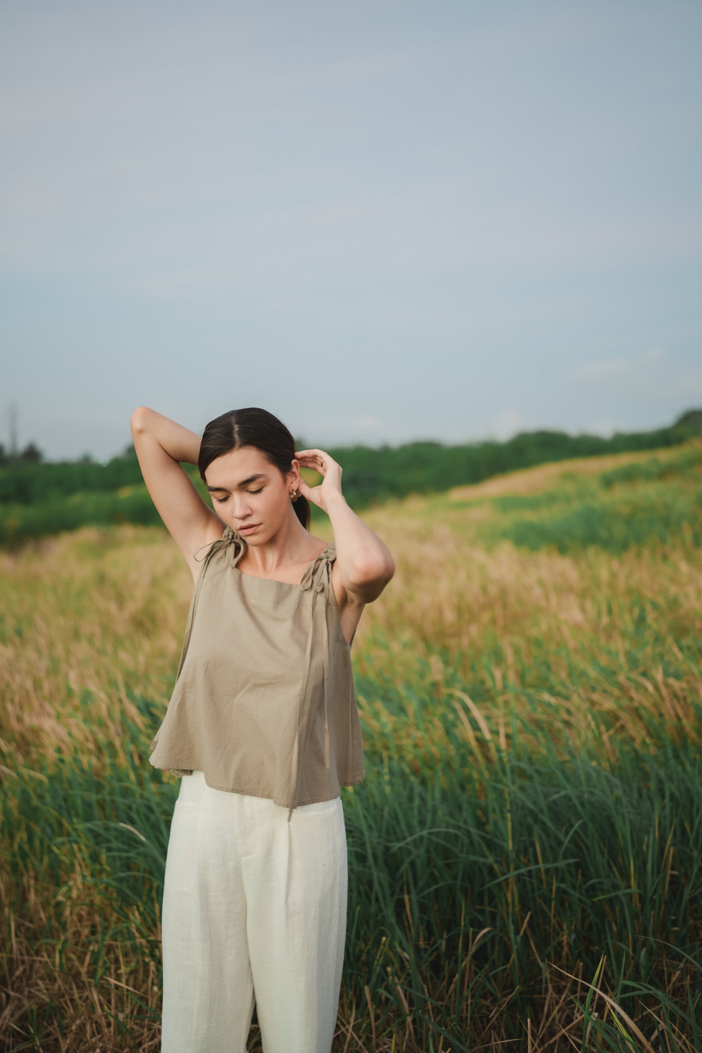 Ruched Strap Flare Top