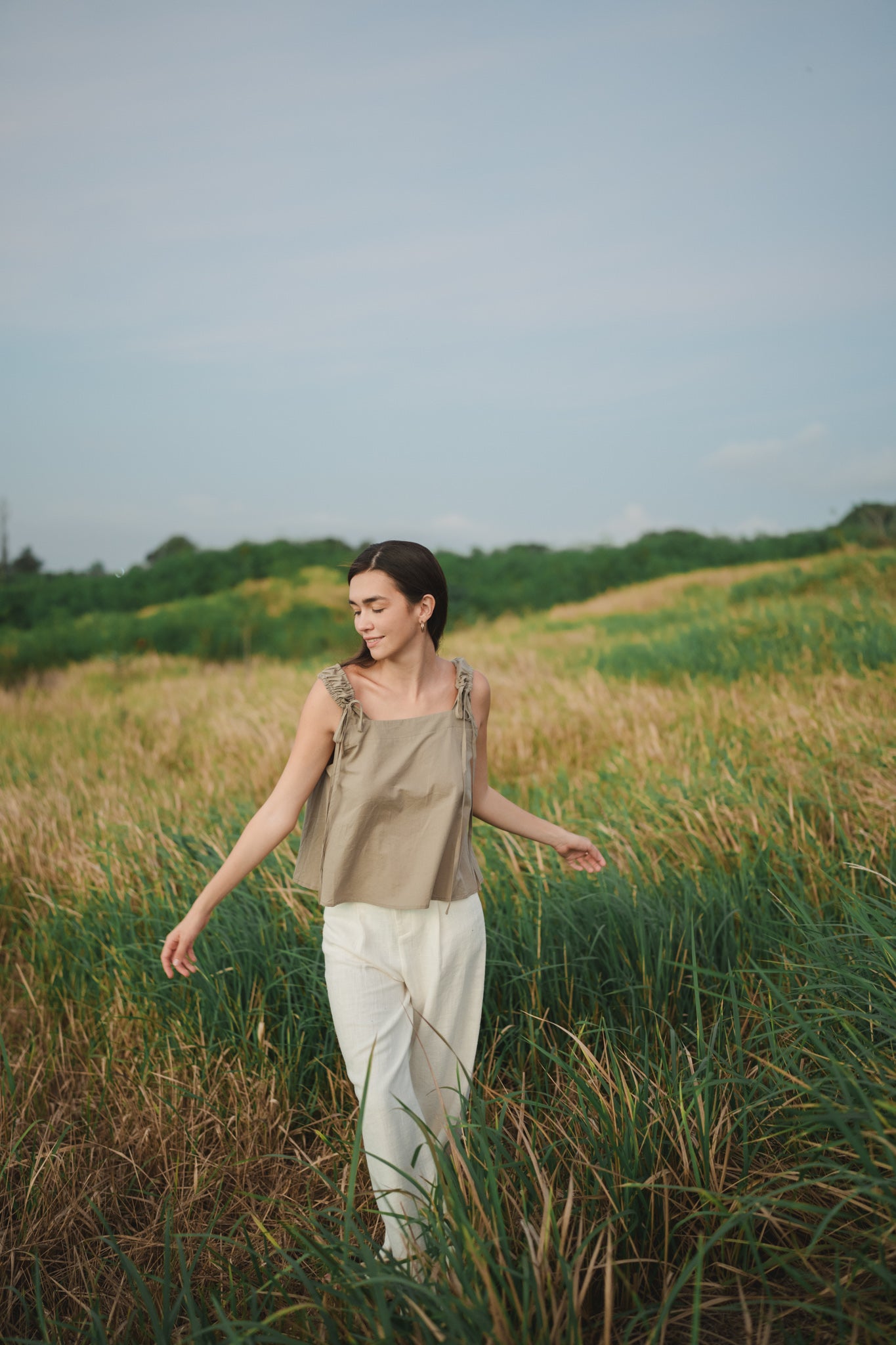 Ruched Strap Flare Top