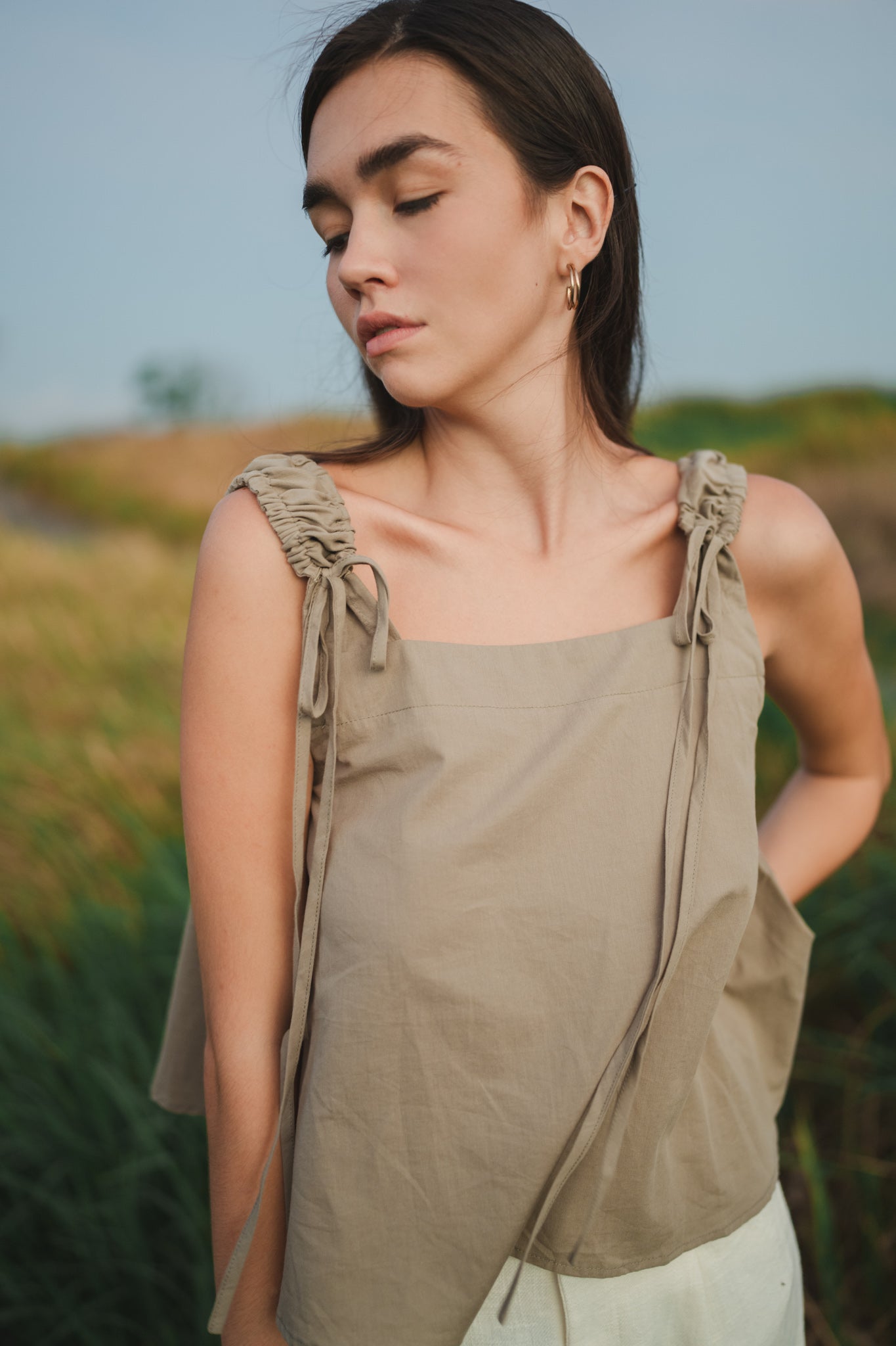 Ruched Strap Flare Top