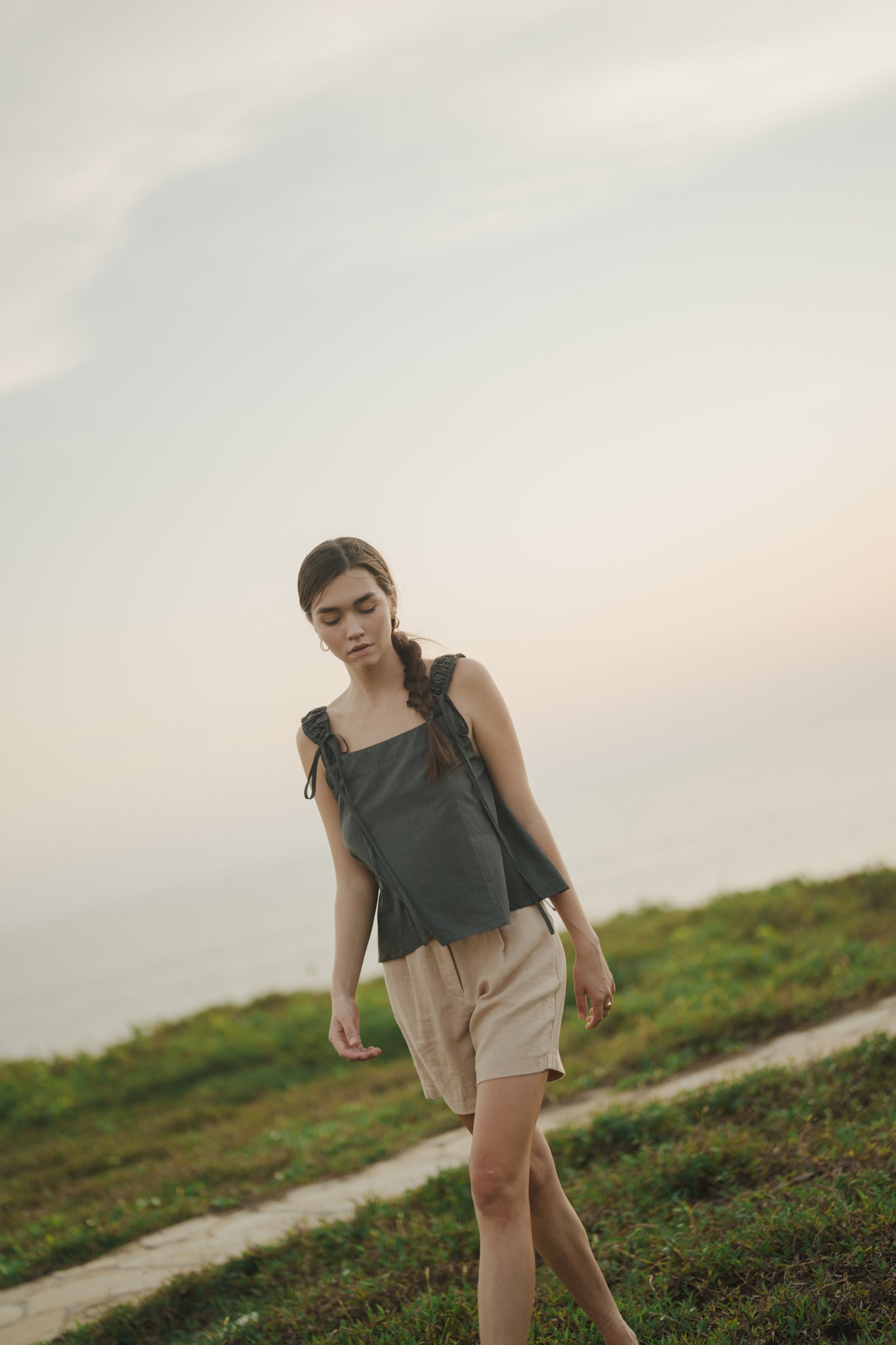Ruched Strap Flare Top