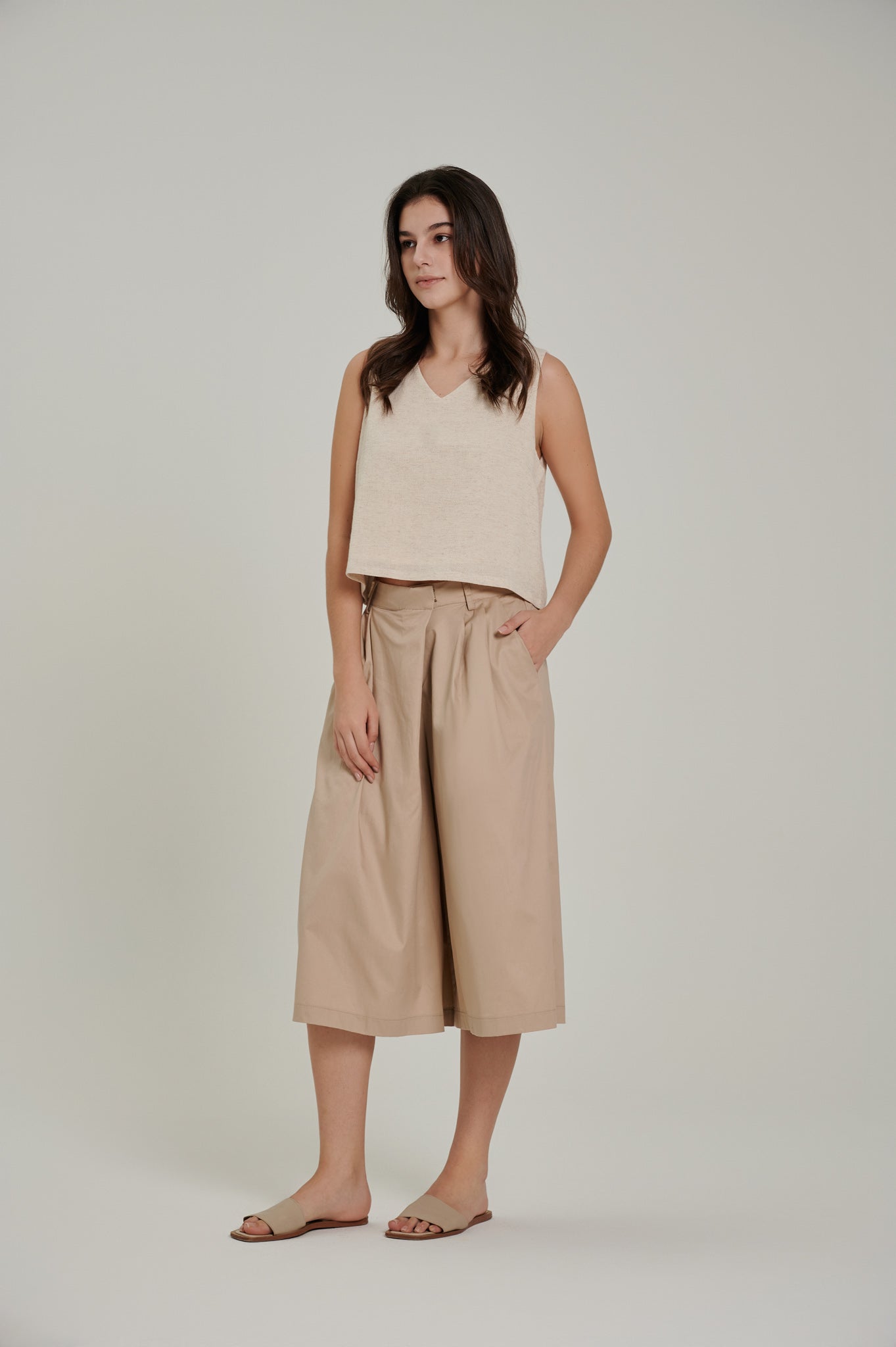V Neck Linen Crop Top