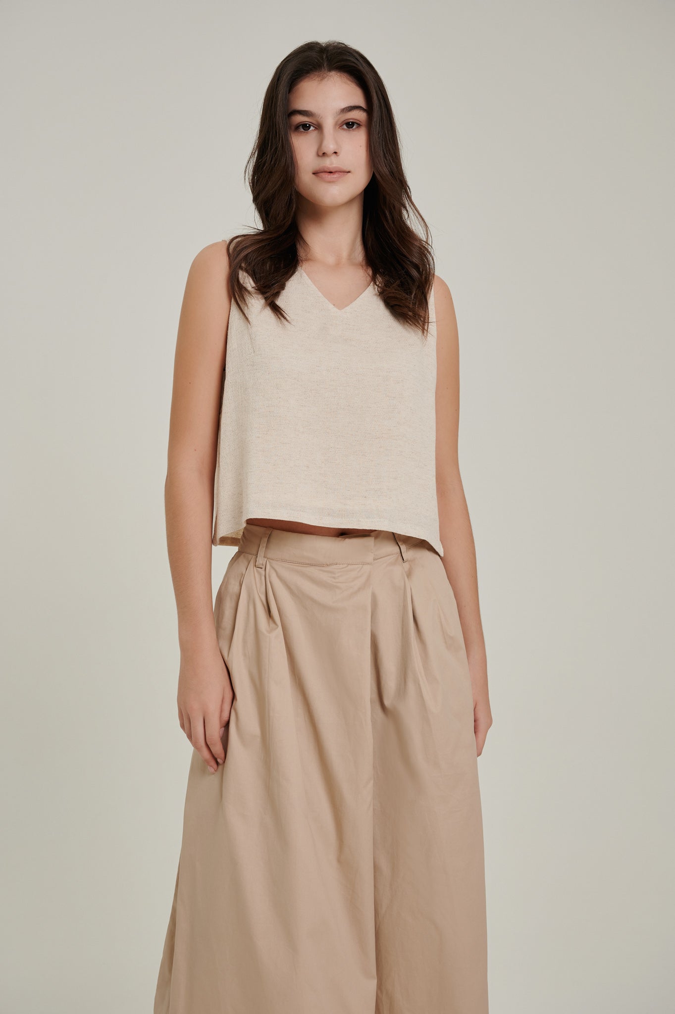 V Neck Linen Crop Top