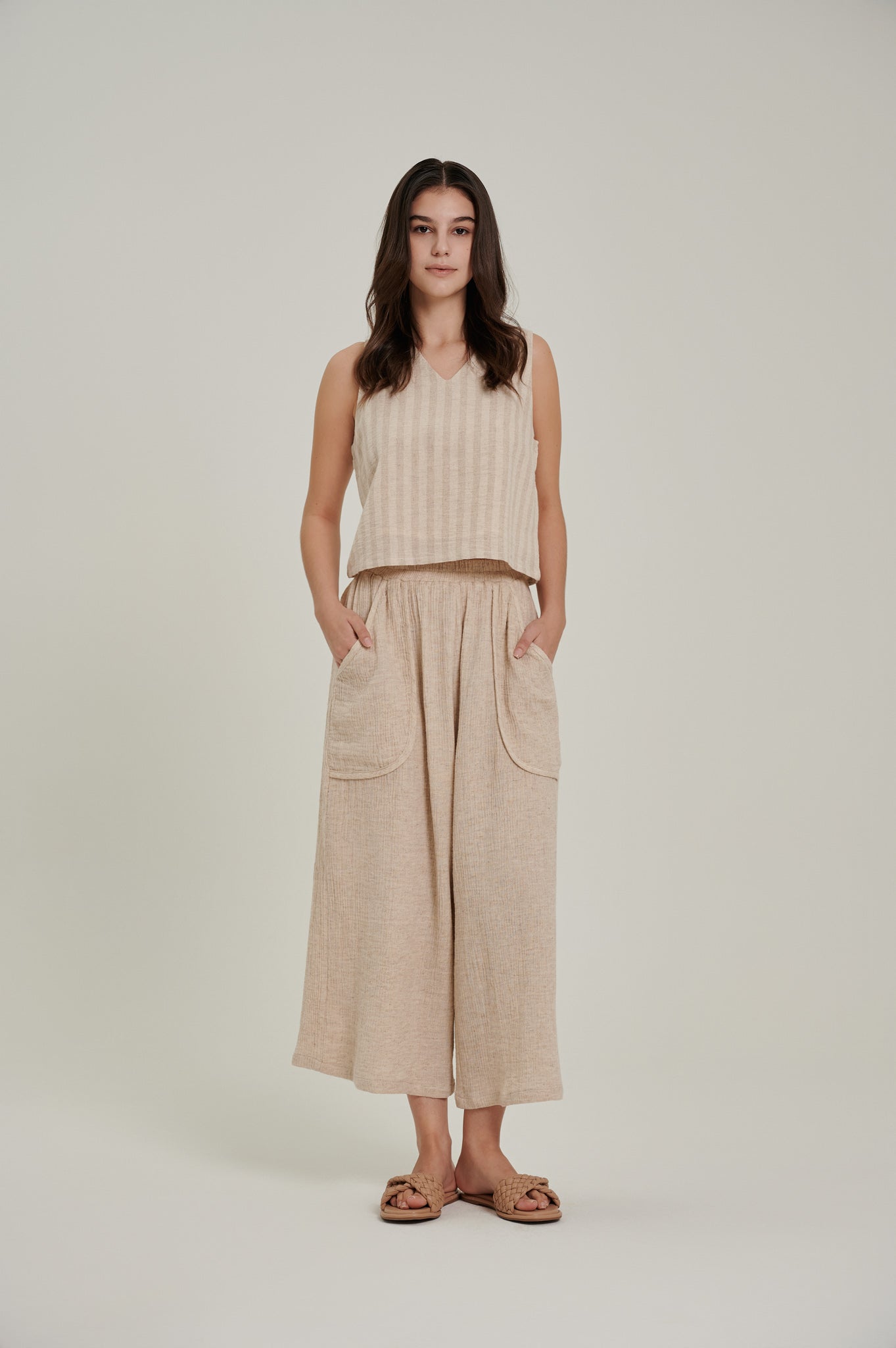 V Neck Linen Crop Top