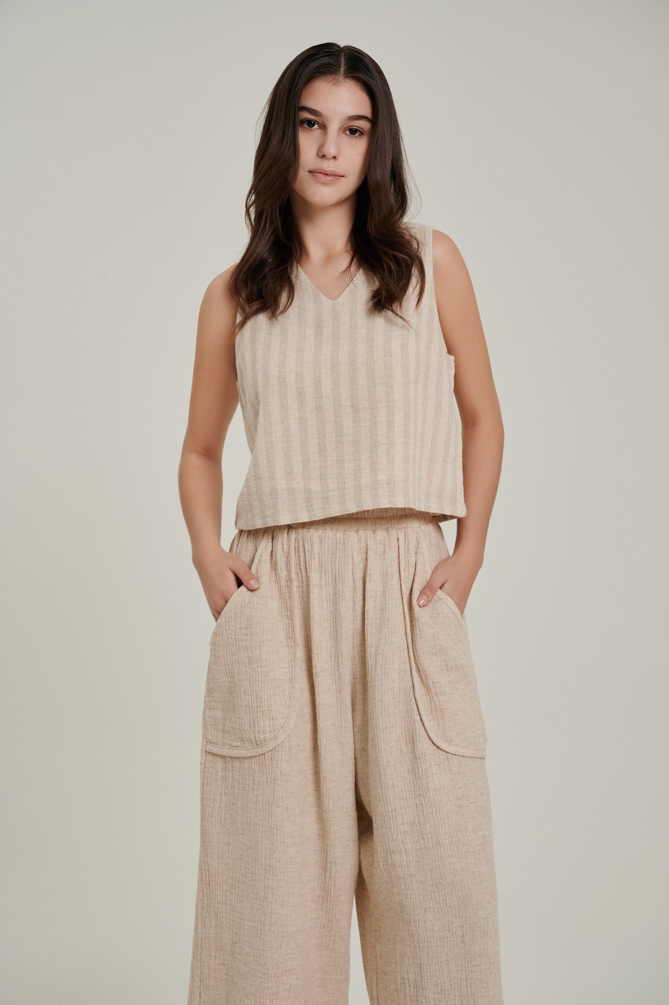 V Neck Linen Crop Top