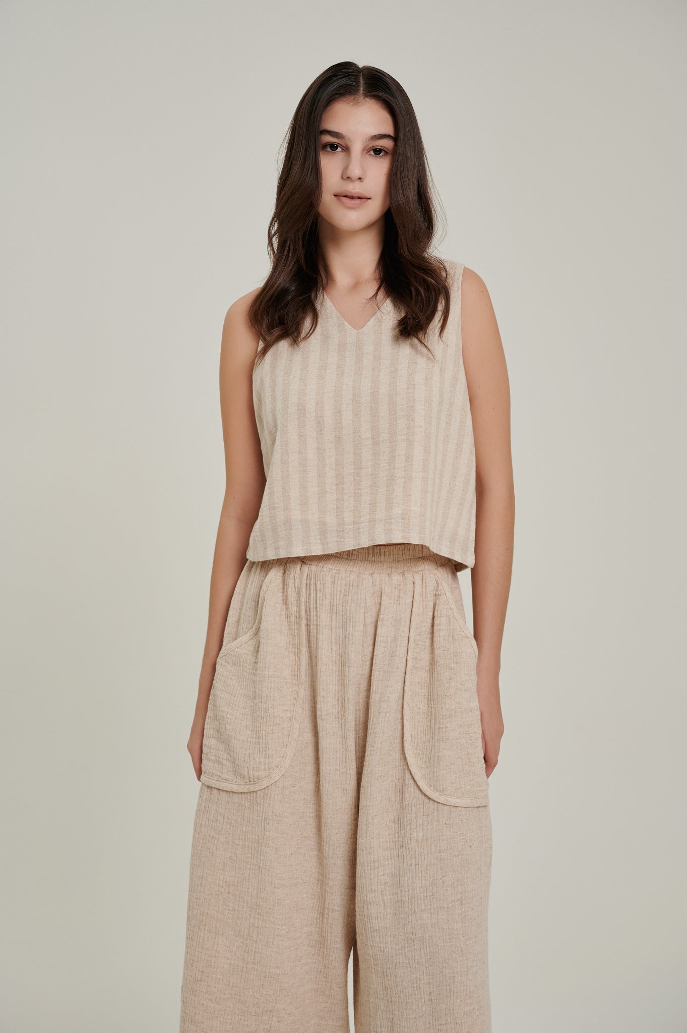 V Neck Linen Crop Top
