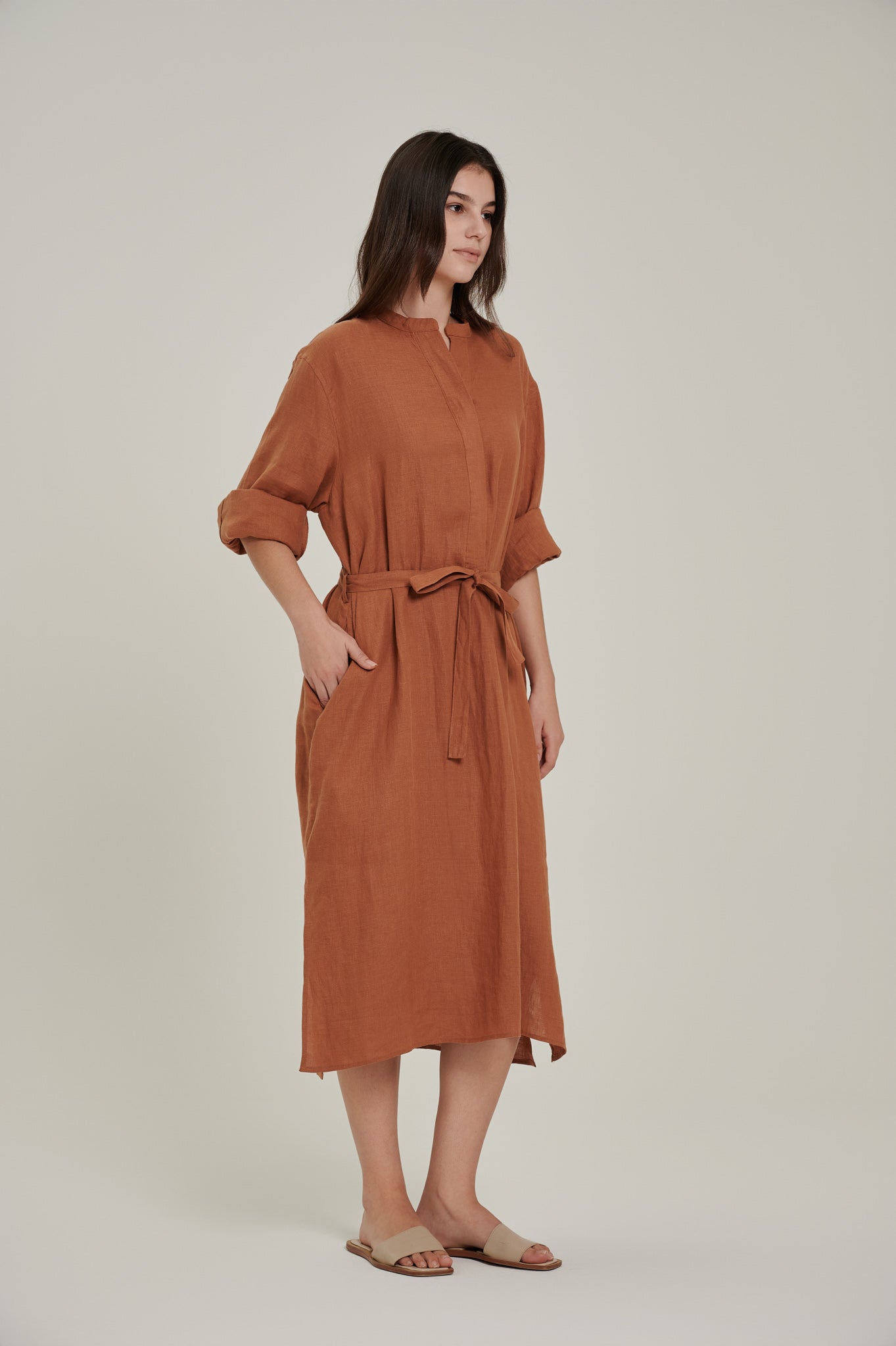 Long Sleeve Linen Shirt Dress