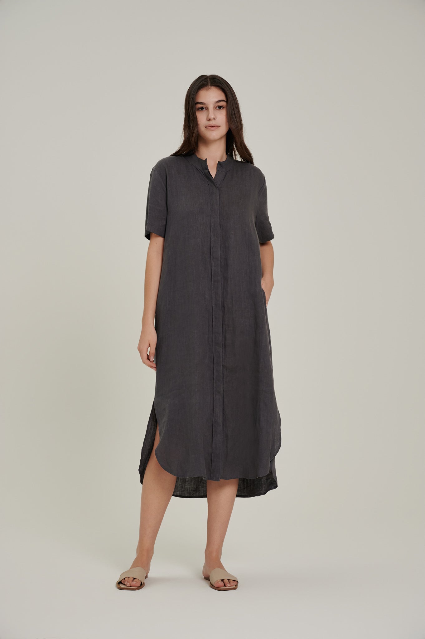 Short Sleeve Linen Shirt Dress