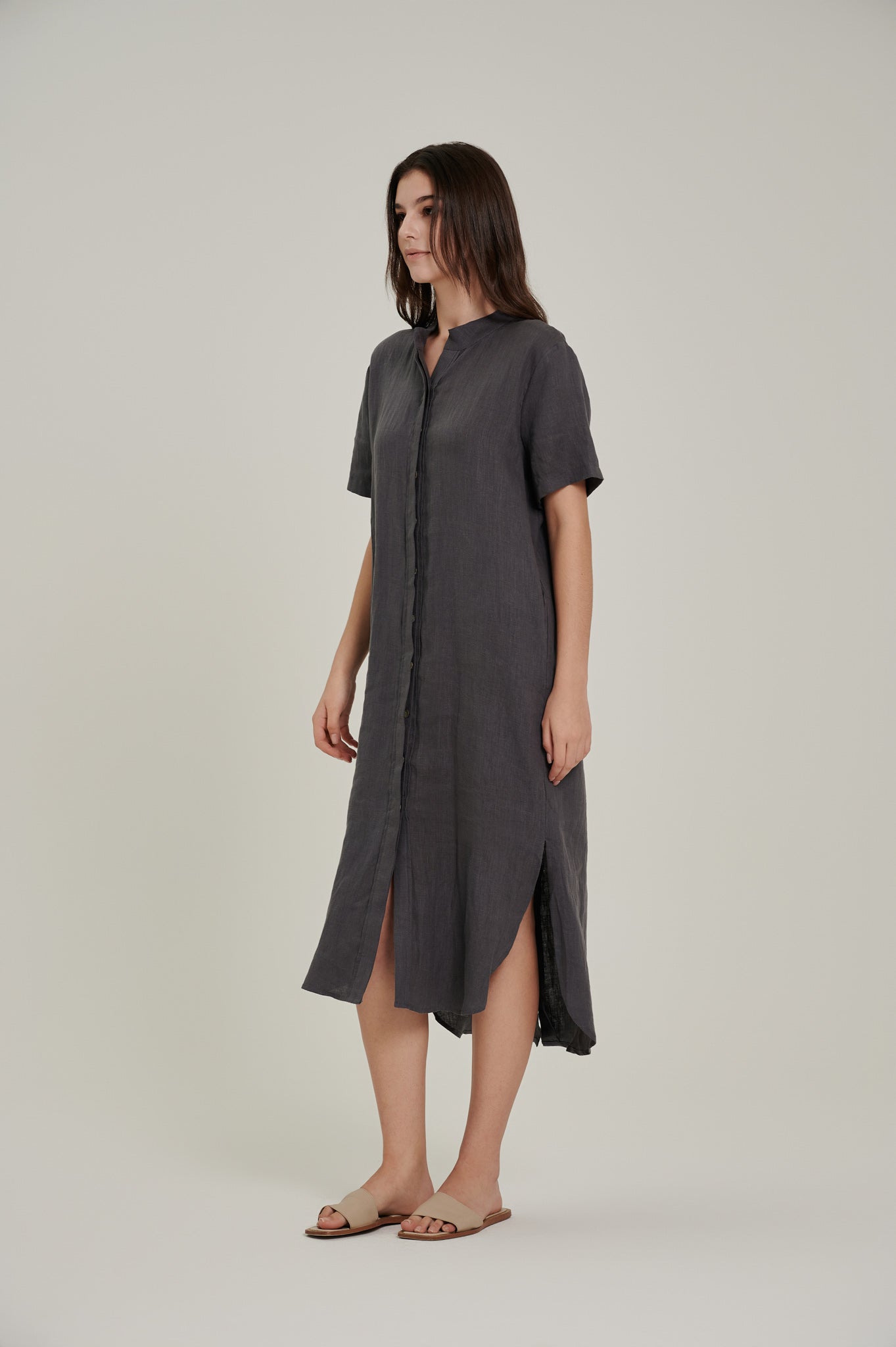 Short Sleeve Linen Shirt Dress
