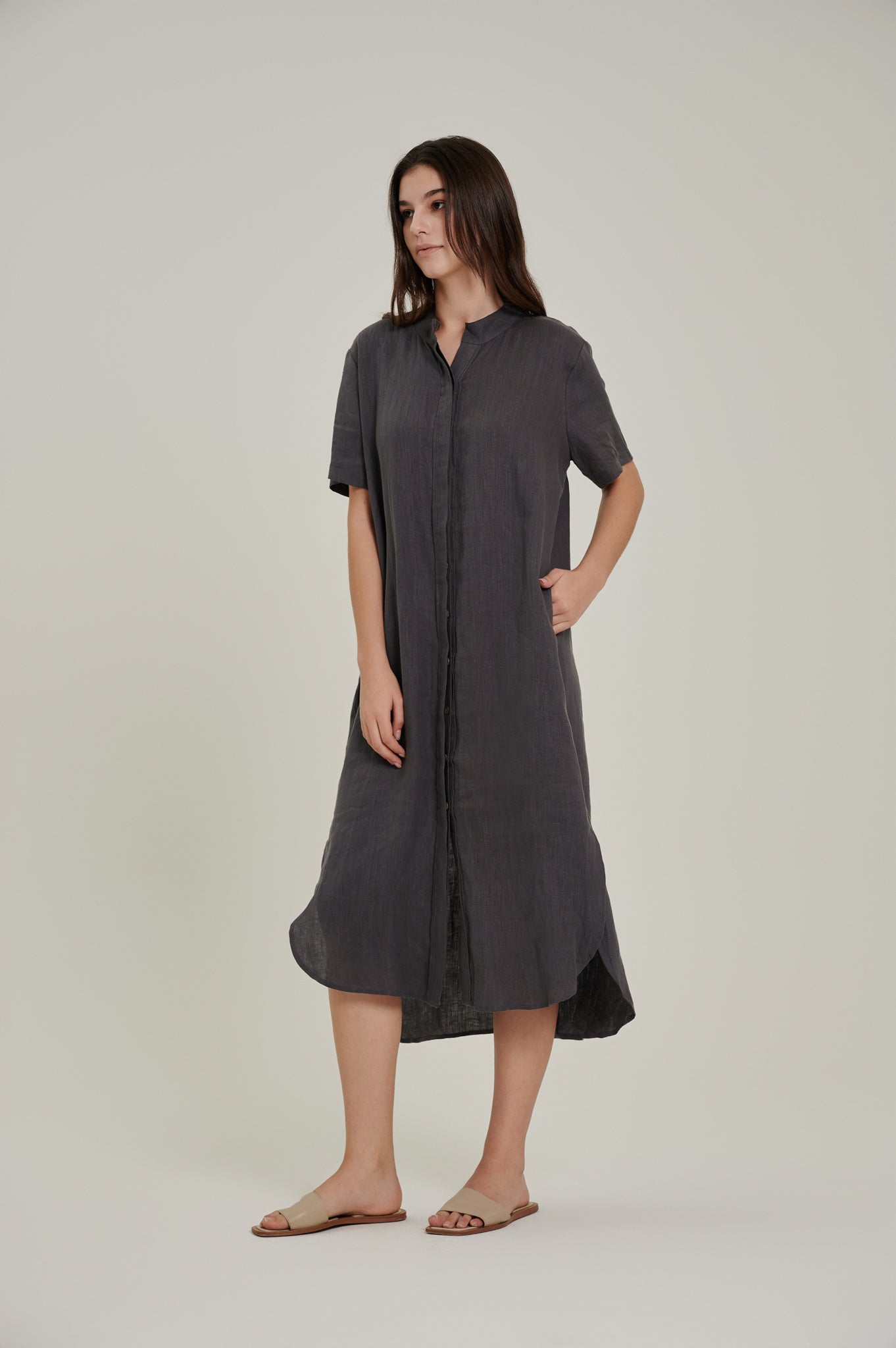 Short Sleeve Linen Shirt Dress