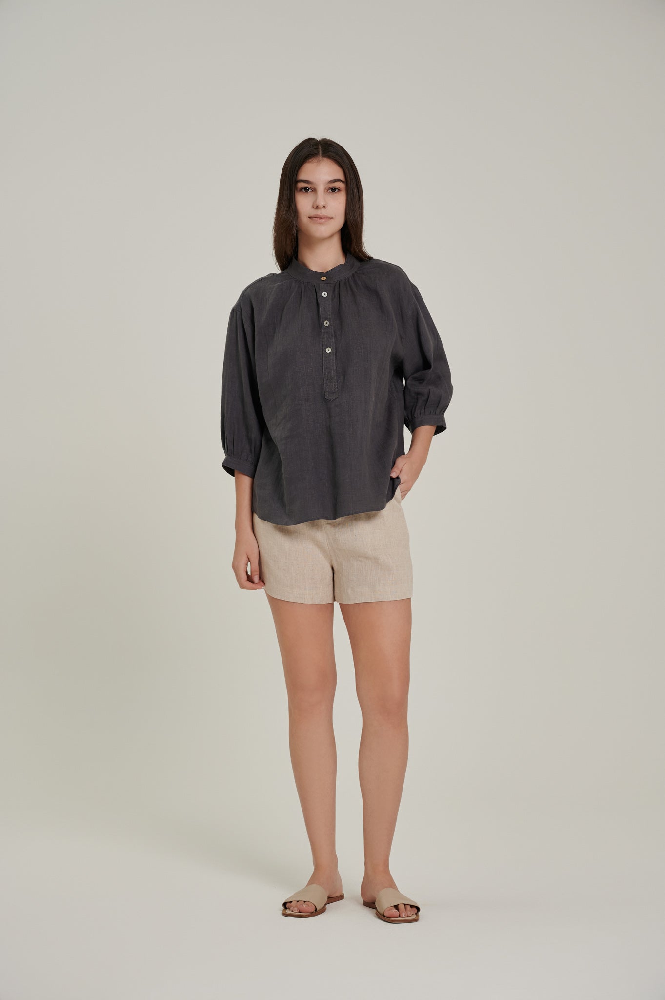 Mid Sleeve Linen Top