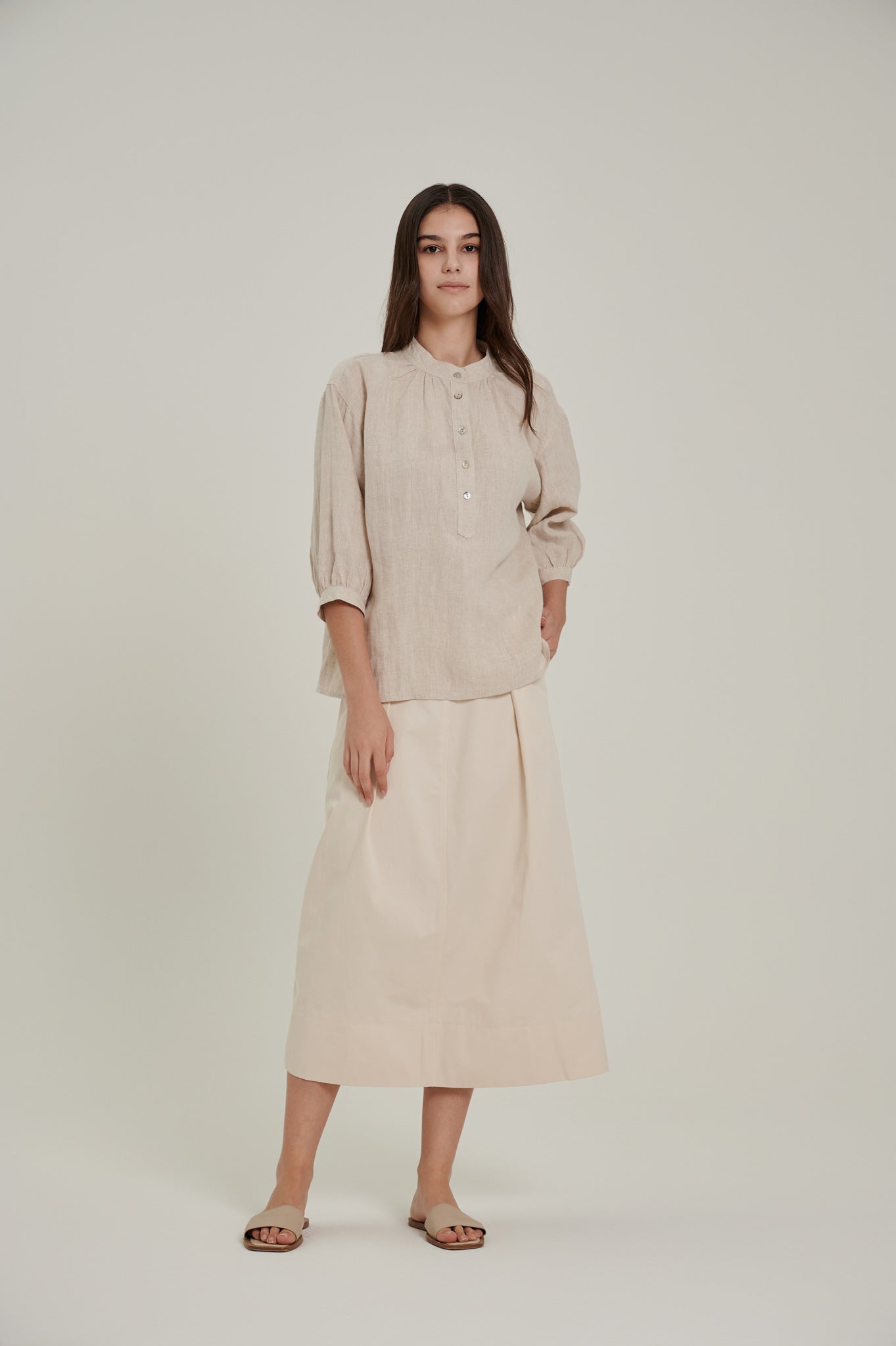 Mid Sleeve Linen Top