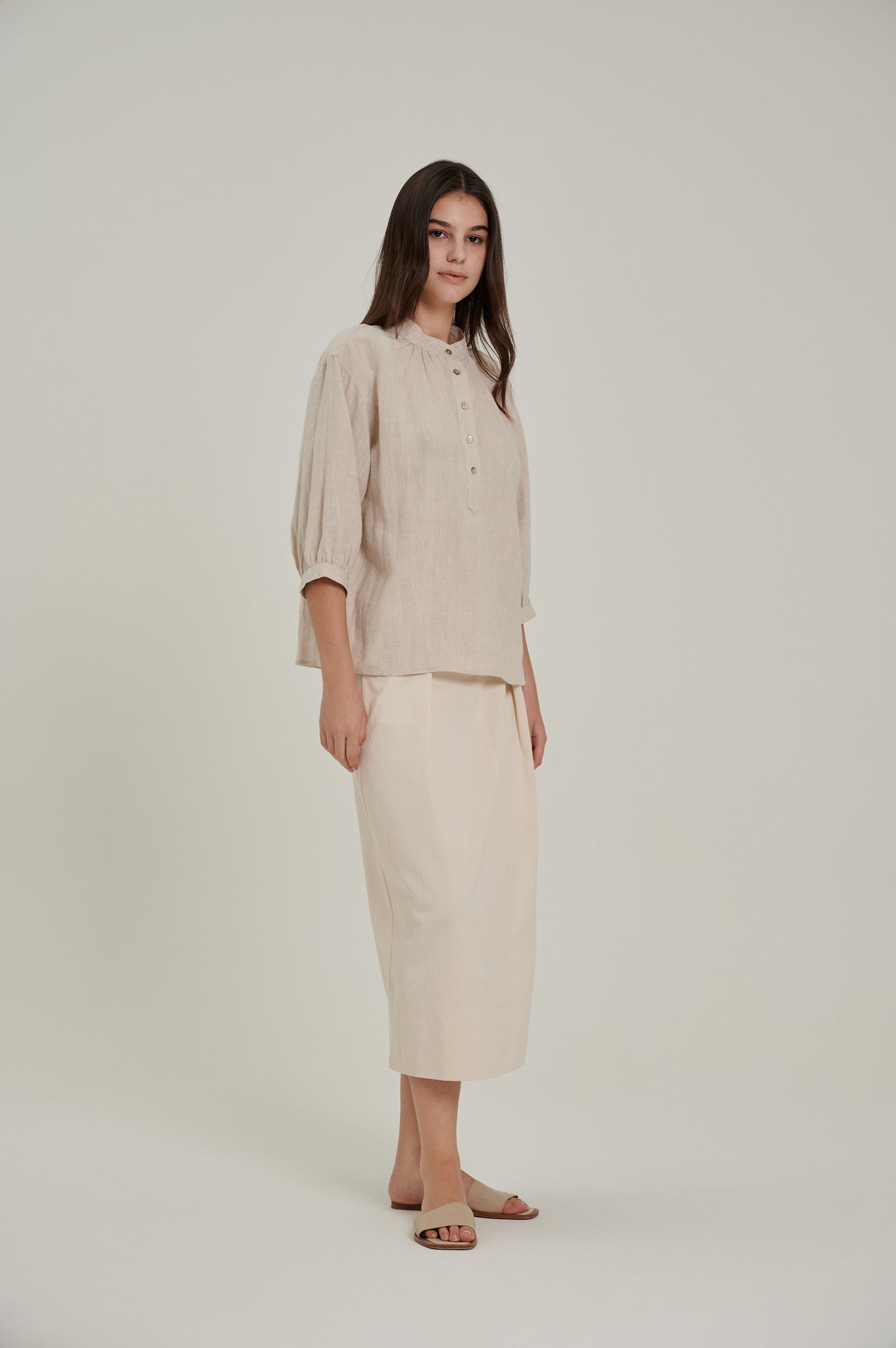 Mid Sleeve Linen Top