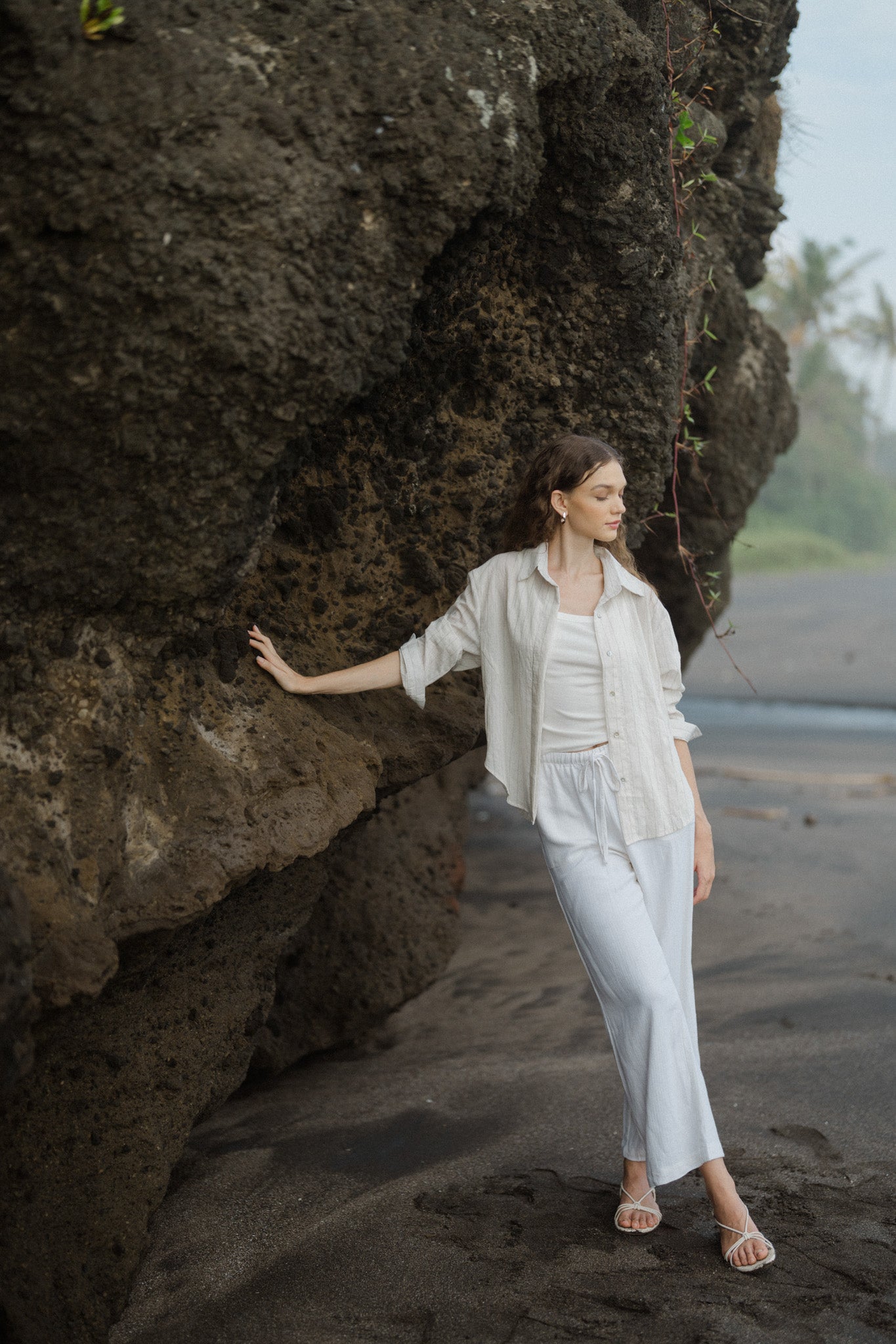 Straight Leg Long Linen Trousers