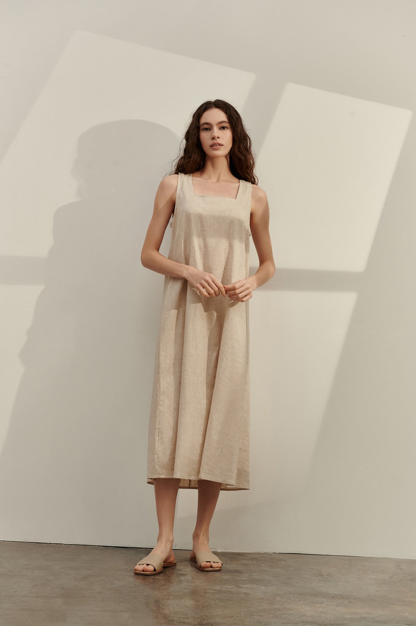 Square Neck Open Back Linen Dress