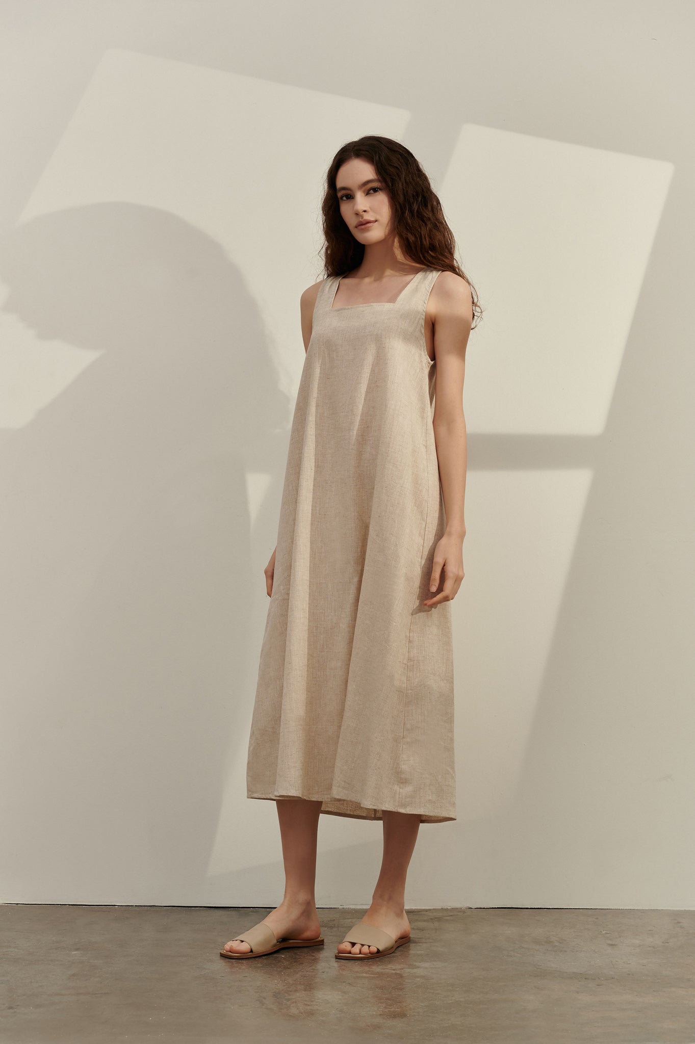Square Neck Open Back Linen Dress
