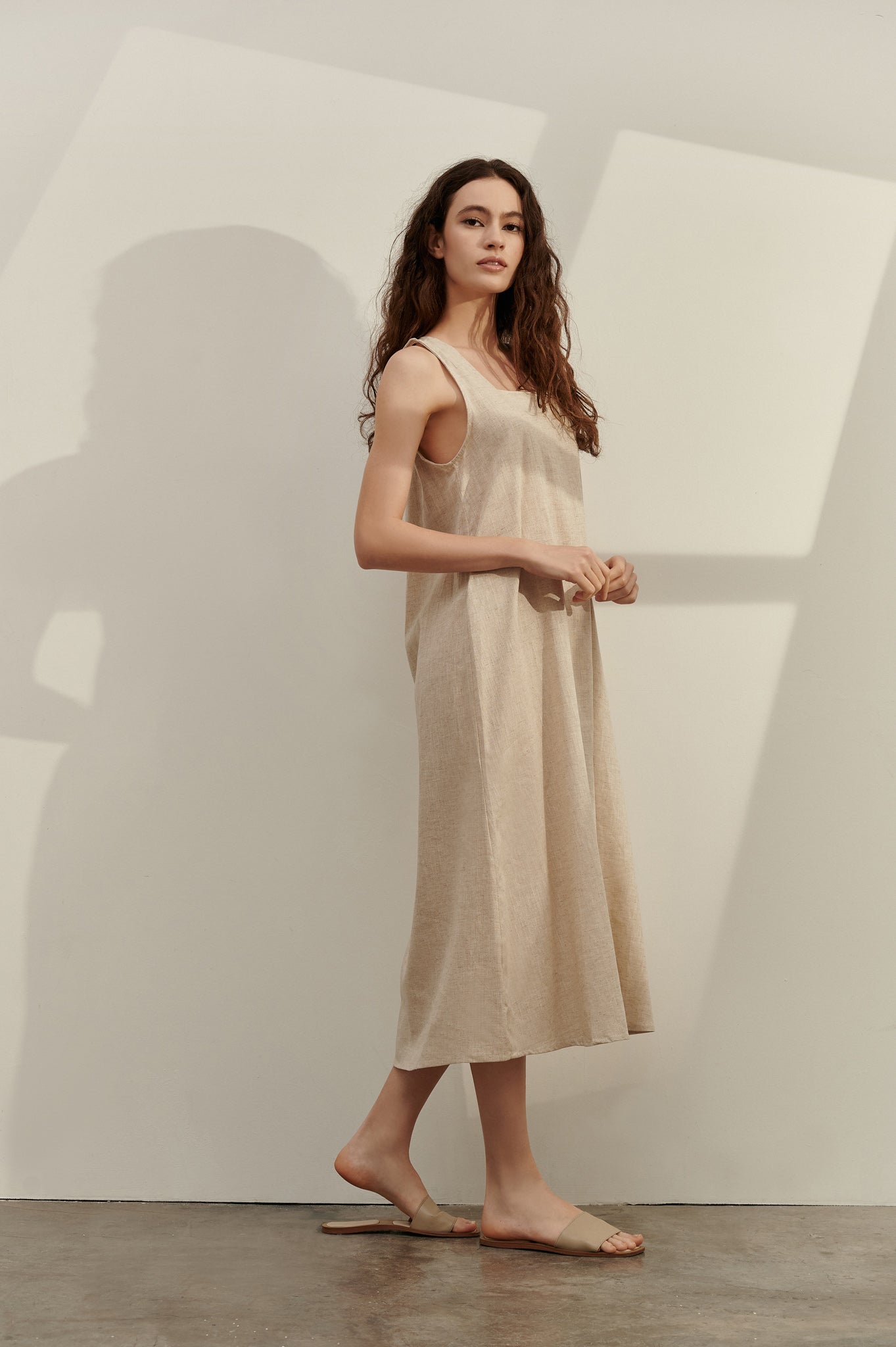 Square Neck Open Back Linen Dress