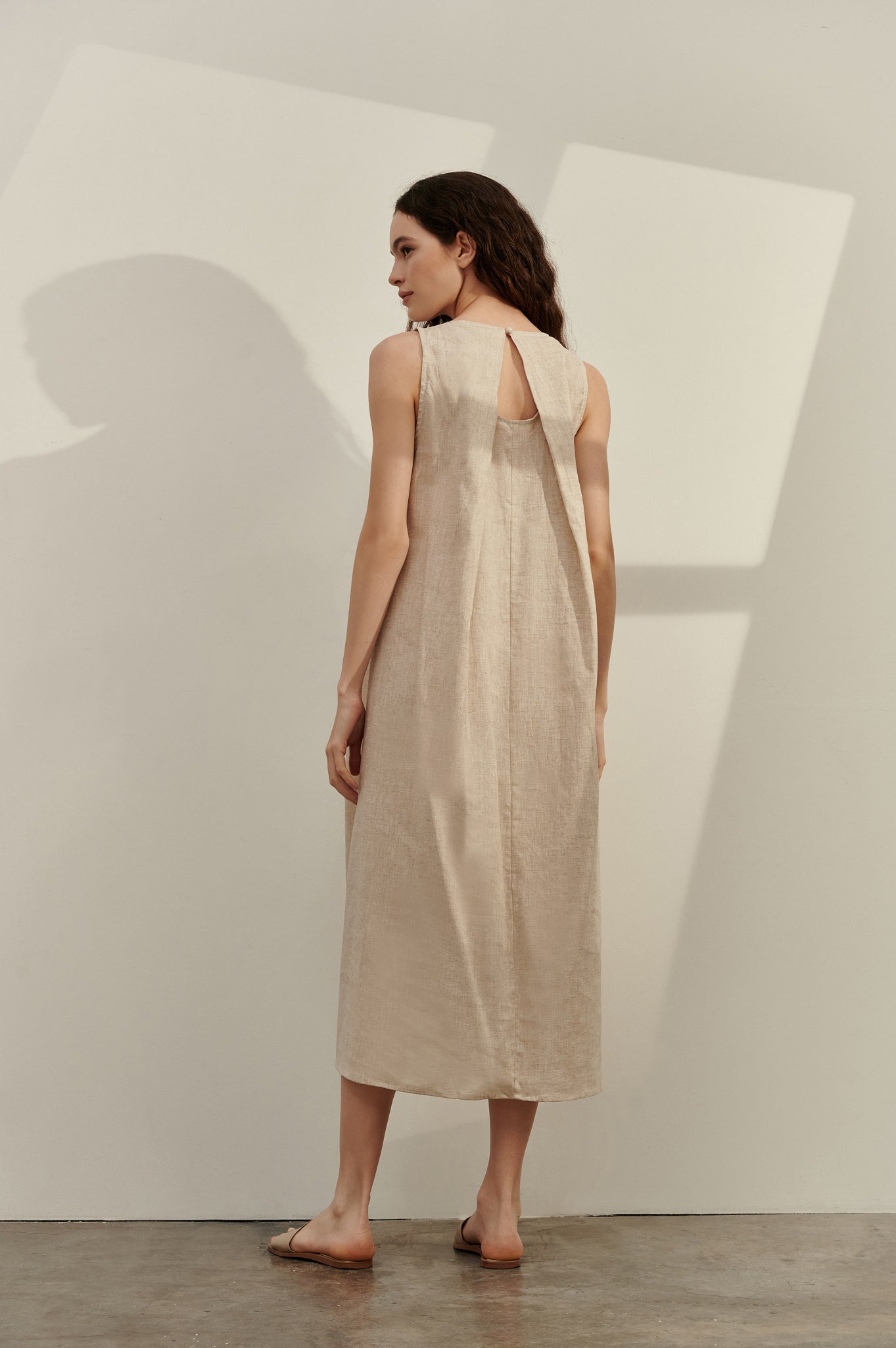 Square Neck Open Back Linen Dress