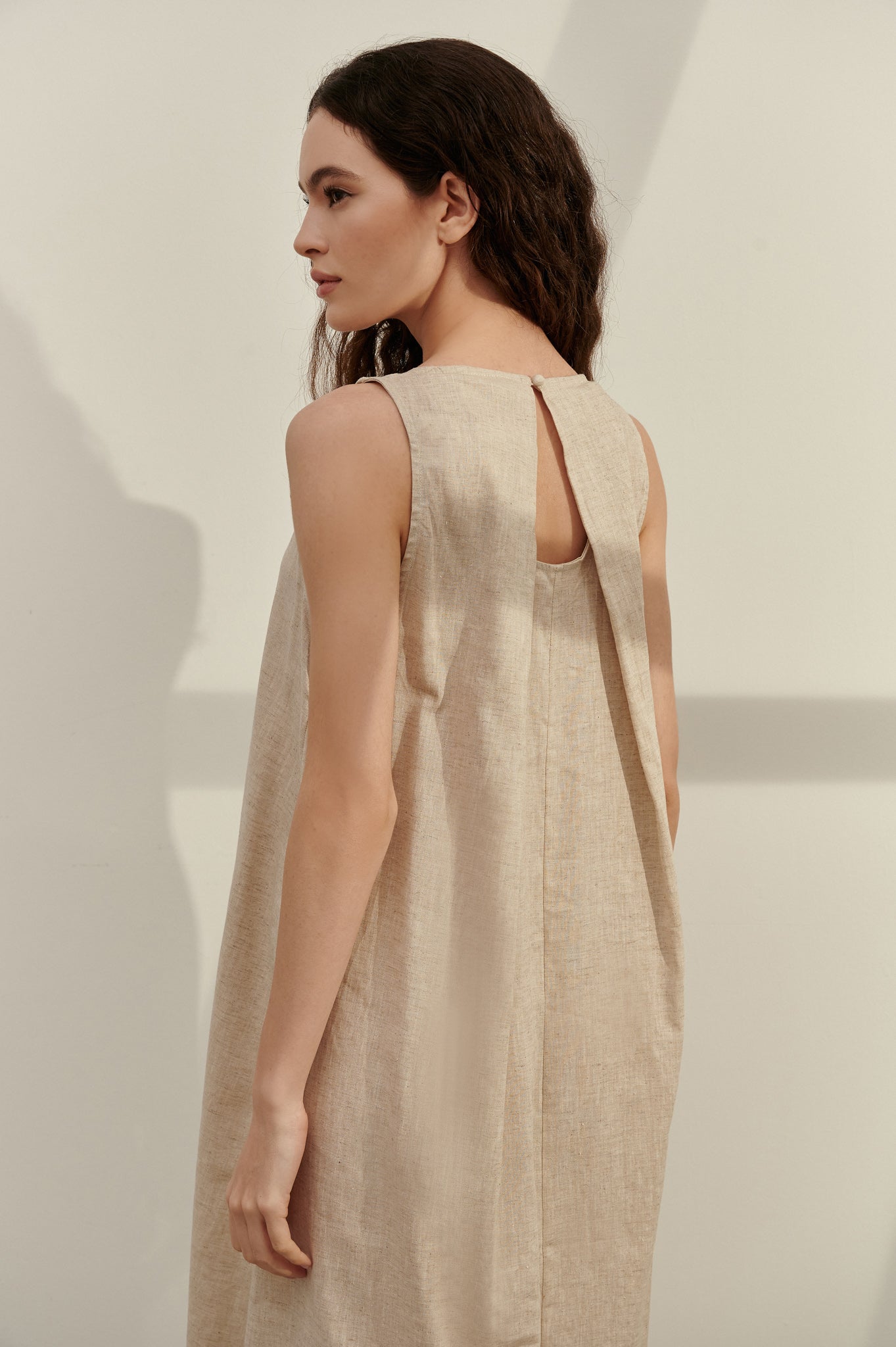 Square Neck Open Back Linen Dress
