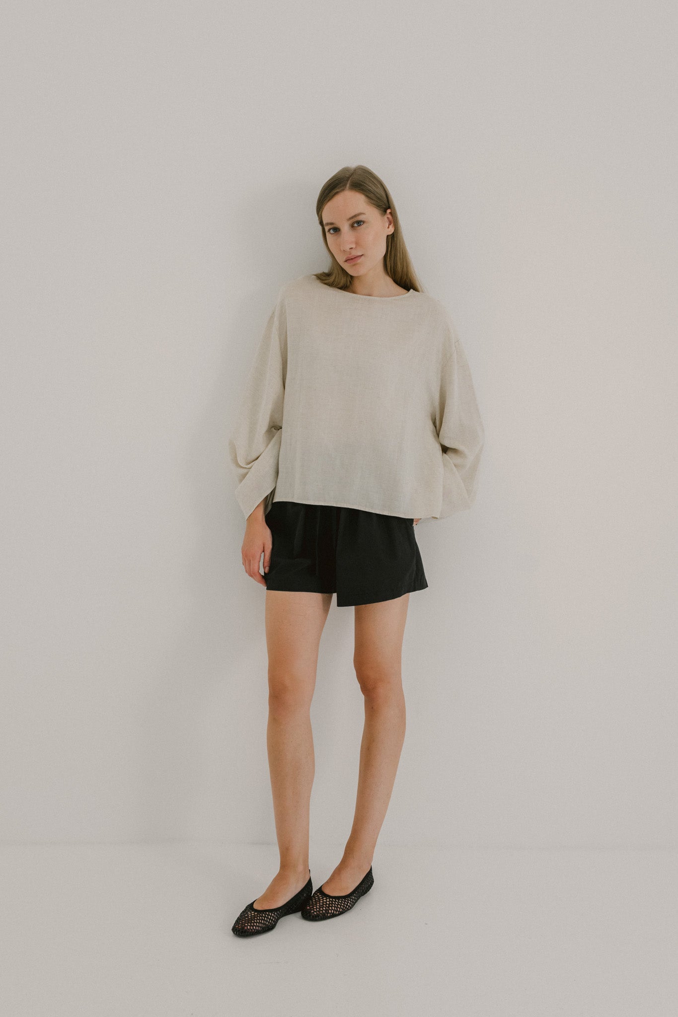 Flare Sleeve Linen Top