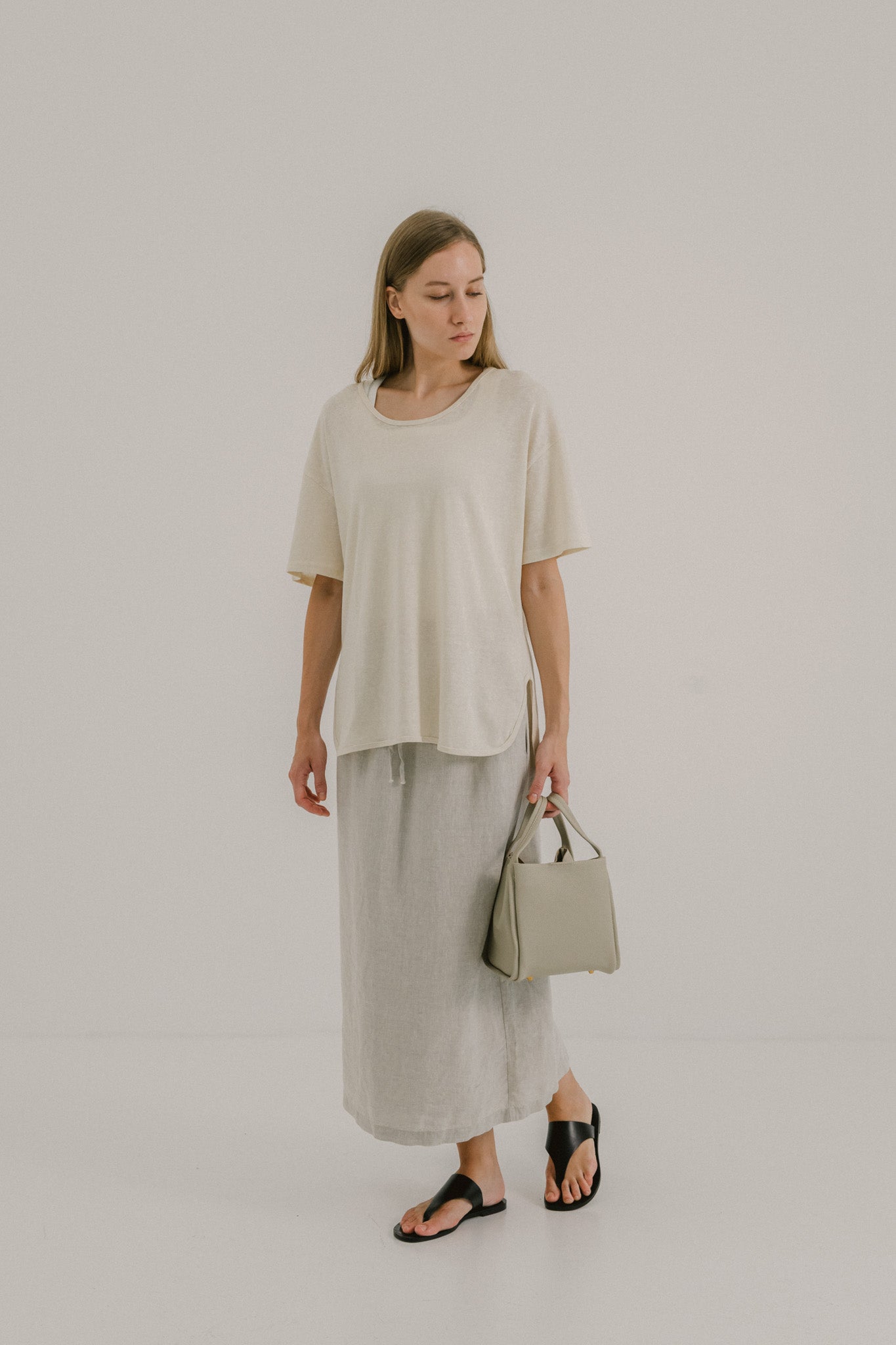 Drawstring Linen Midi Skirt