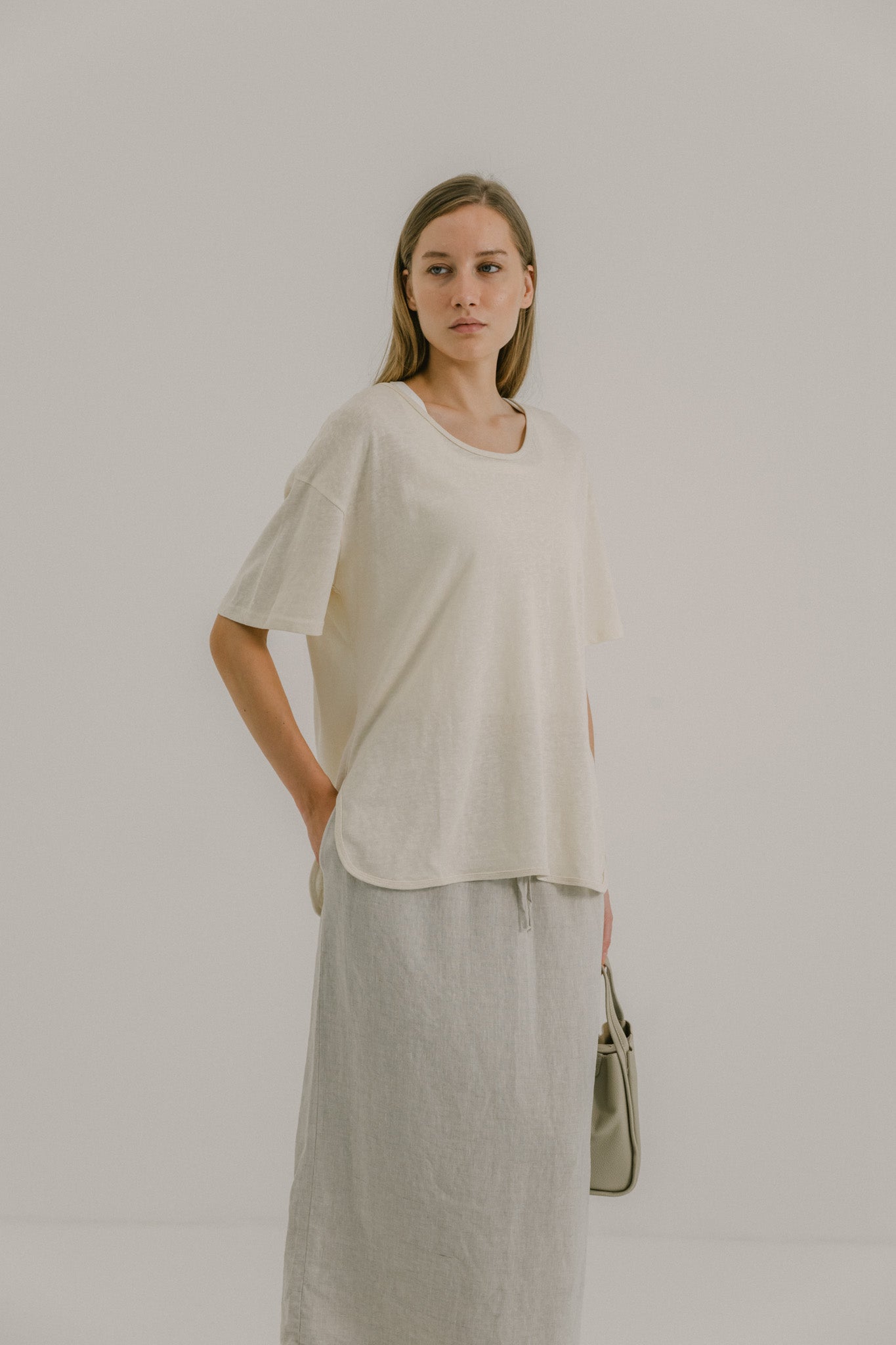 Drawstring Linen Midi Skirt