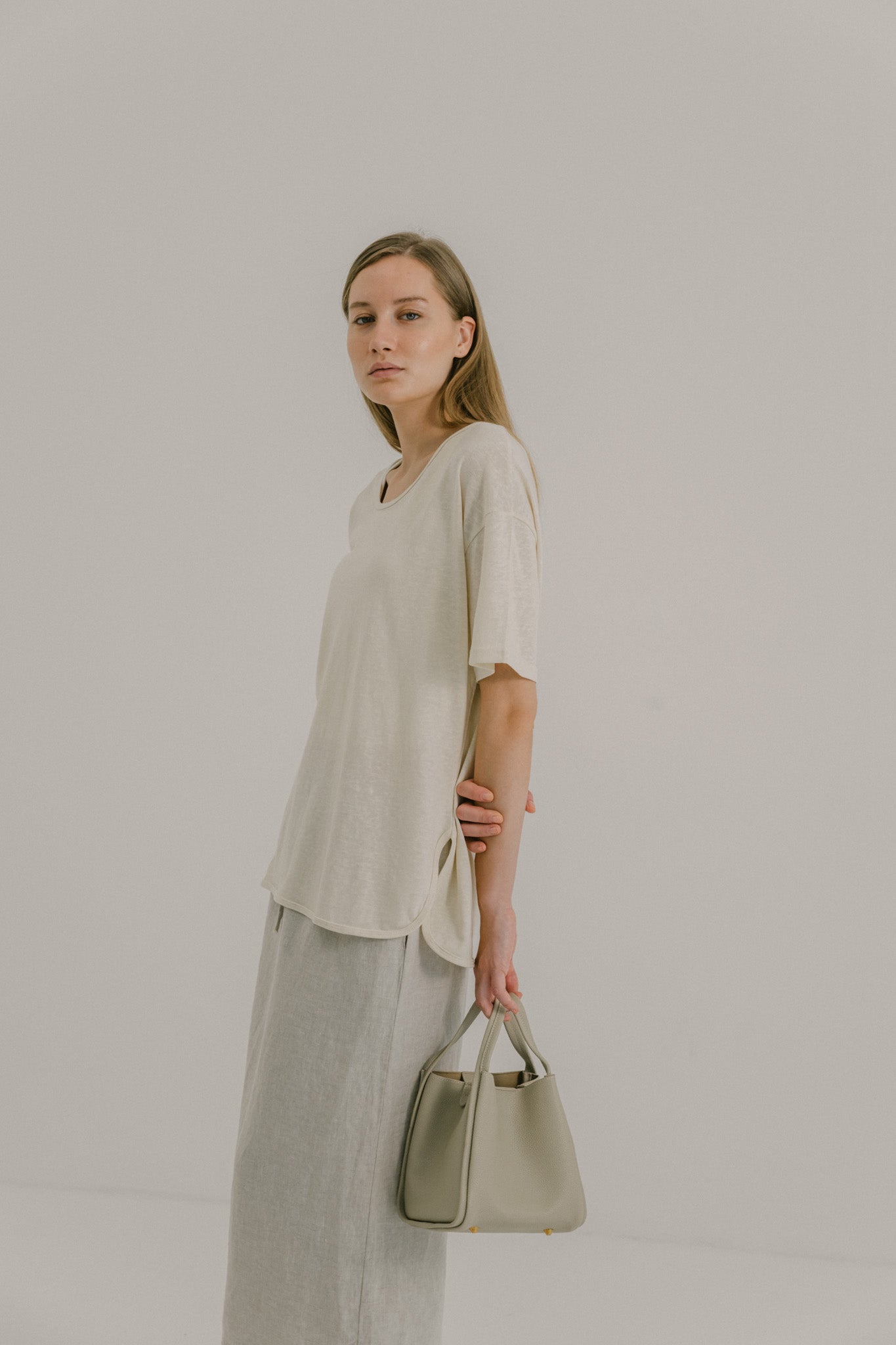 Drawstring Linen Midi Skirt