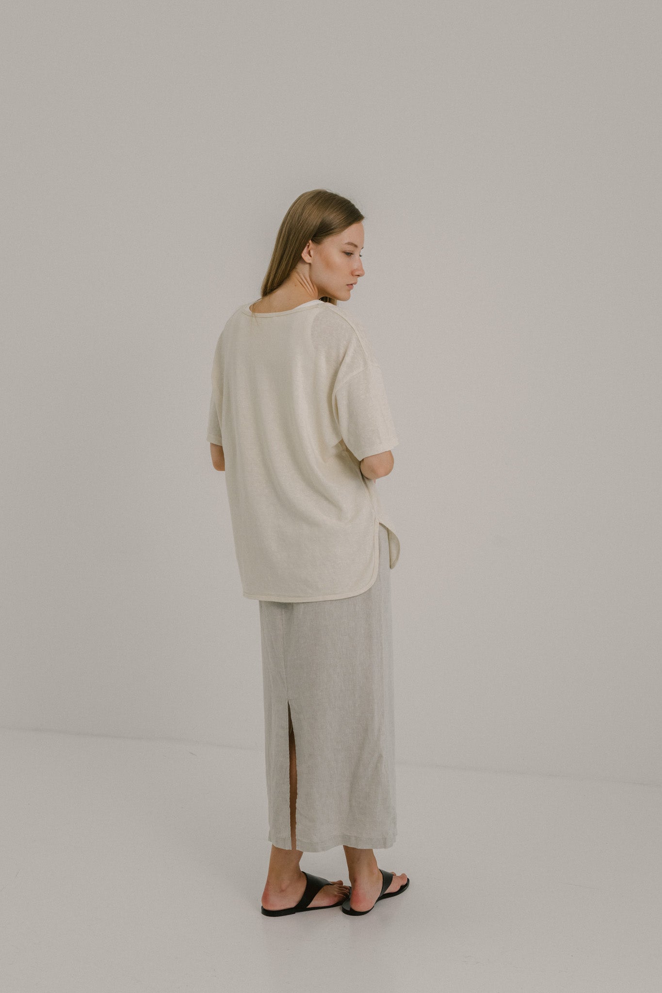 Drawstring Linen Midi Skirt