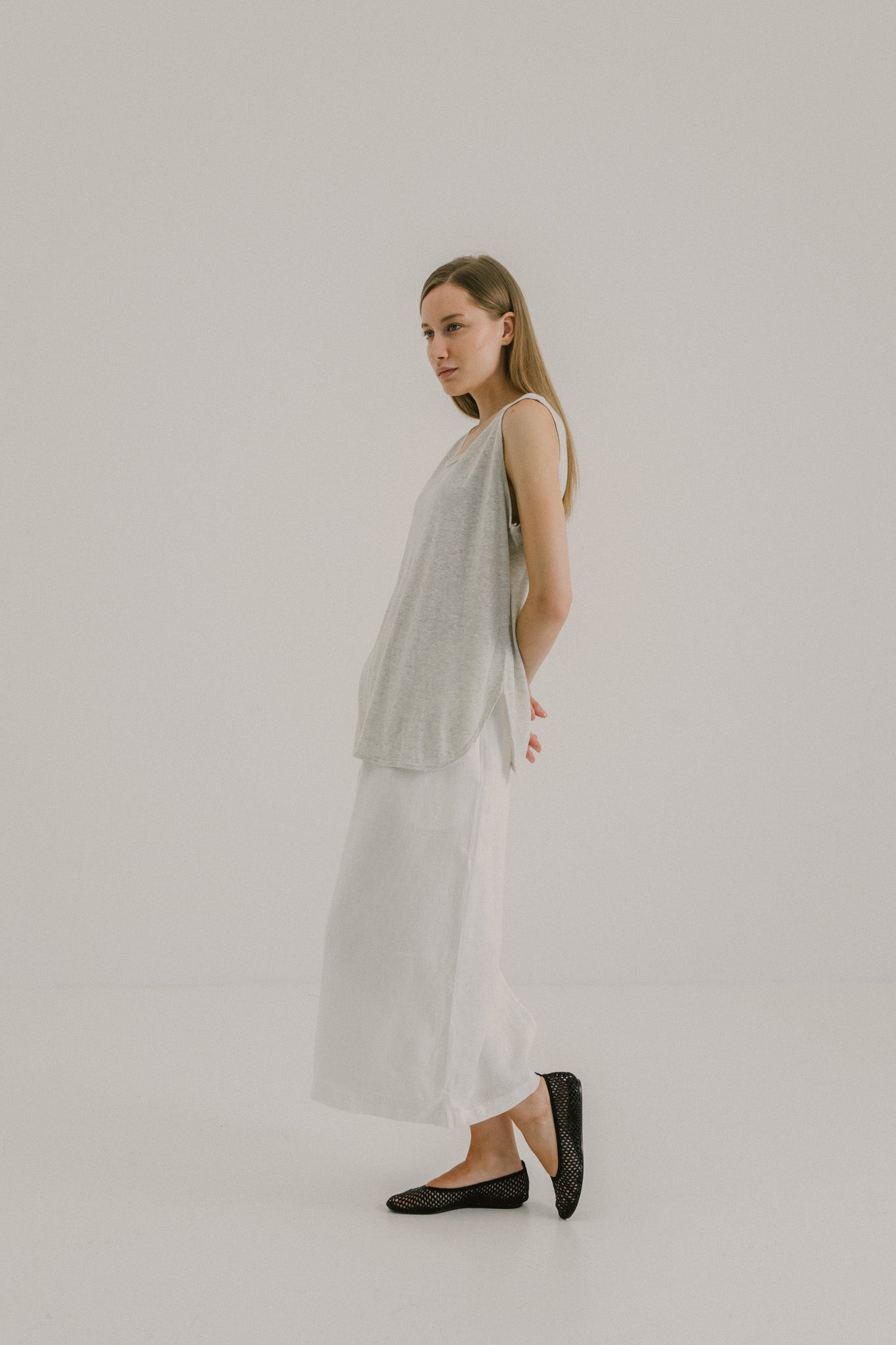 Drawstring Linen Midi Skirt