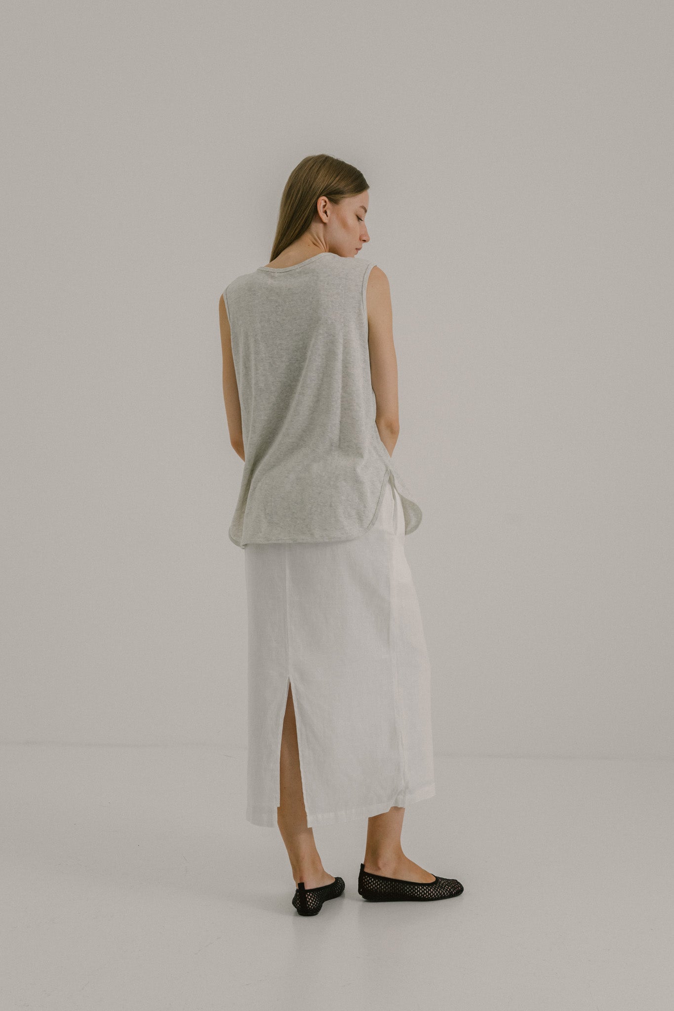 Drawstring Linen Midi Skirt