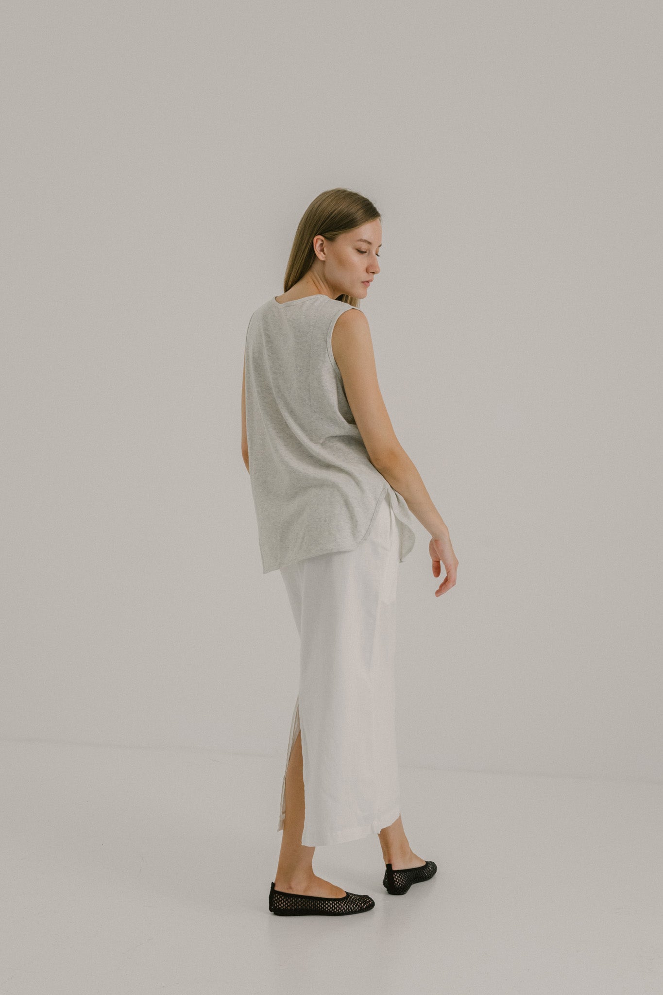 Drawstring Linen Midi Skirt