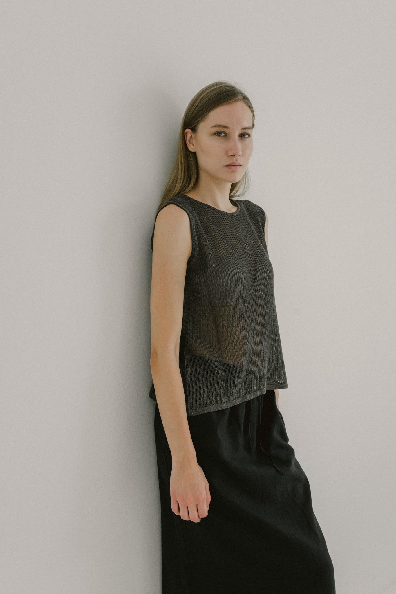 Drawstring Linen Midi Skirt
