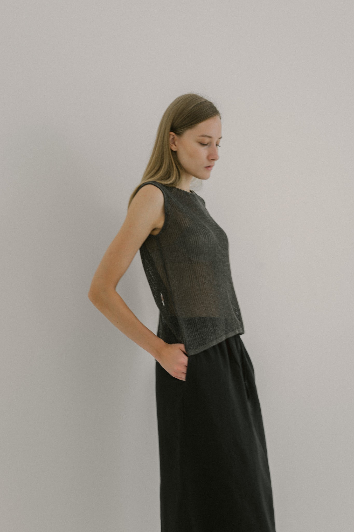 Drawstring Linen Midi Skirt
