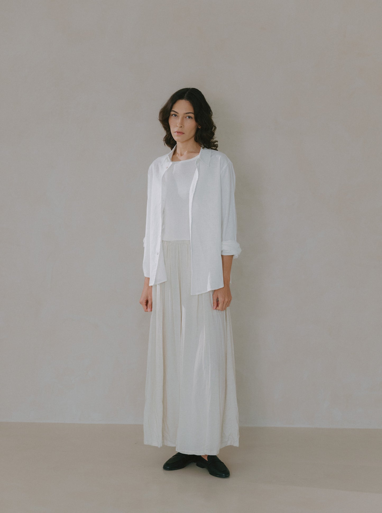 Pleated Linen Flare Palazzo