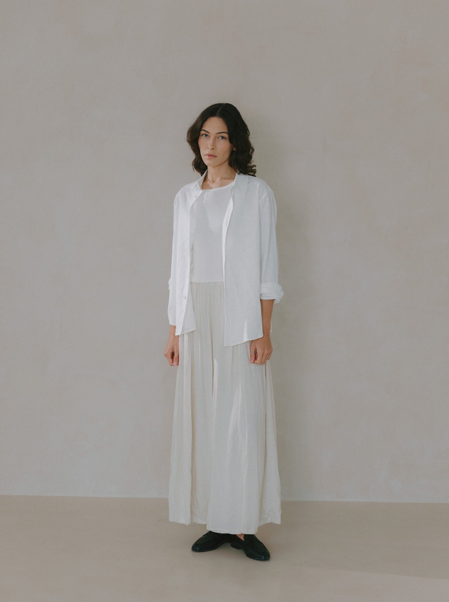 Pleated Linen Flare Palazzo